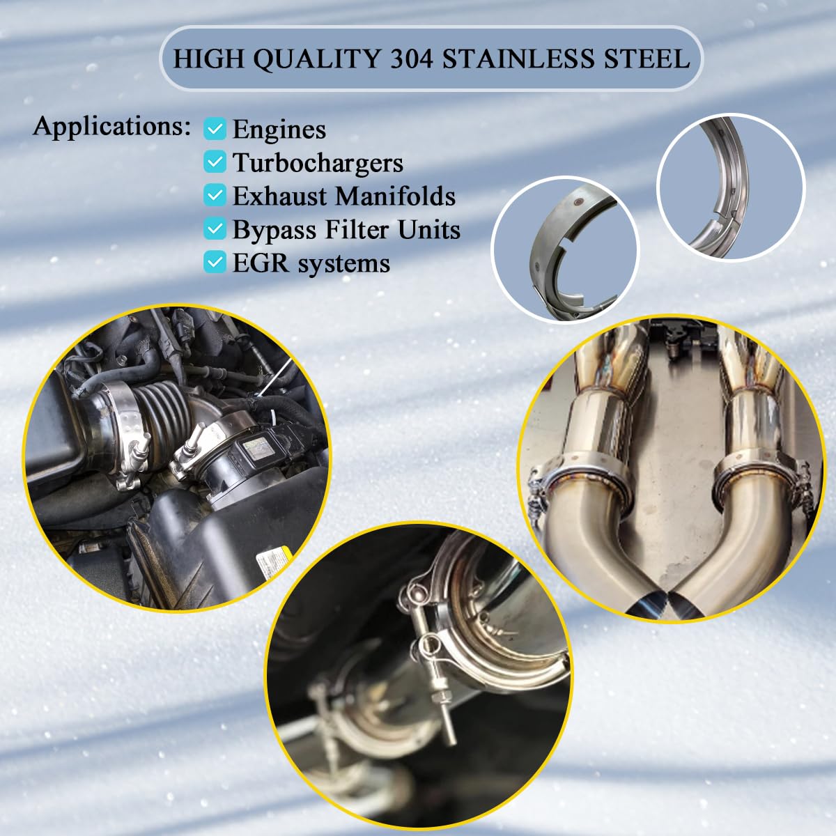 Elifecenter 3 Inch Exhaust V band Clamp 304 Stainless Steel V-Clamp for 3'' OD Flange Kits