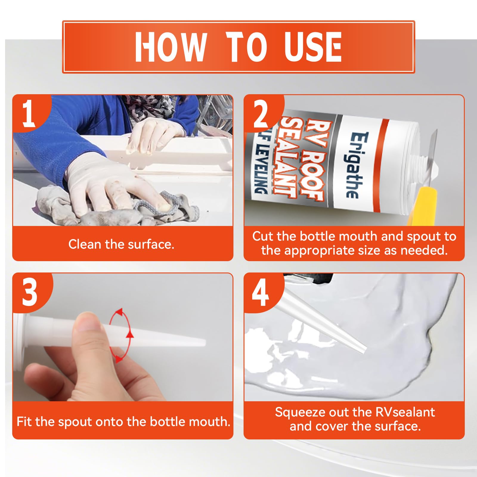 Erigathe Self-Leveling RV Roof Sealant, Lap Caulking for Camper & Trailer, Heavy-Duty Flex, Waterproof, 15 Min Set Time for Repa