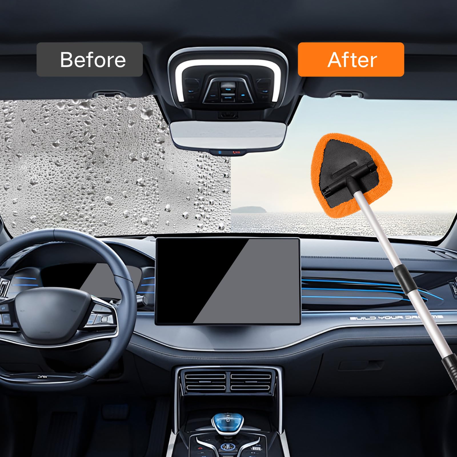 Qydipclin 11pcs Windshield Cleaner Tool, Car Window Cleaning Wash Kit with 6 Reusable Microfiber Pads 2 Spray Bottles and Extend