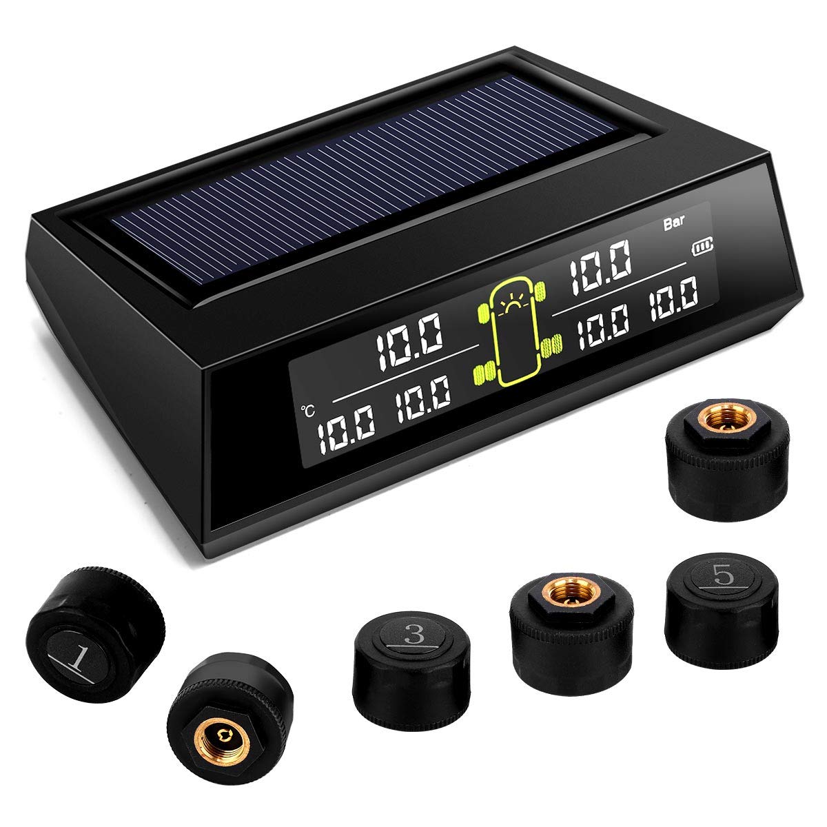 RV TPMS Tire Pressure Monitoring System, TS200 Solar Wireless TPMS with 6 Tire External Sensors Digital LCD Display RV Auto Secu