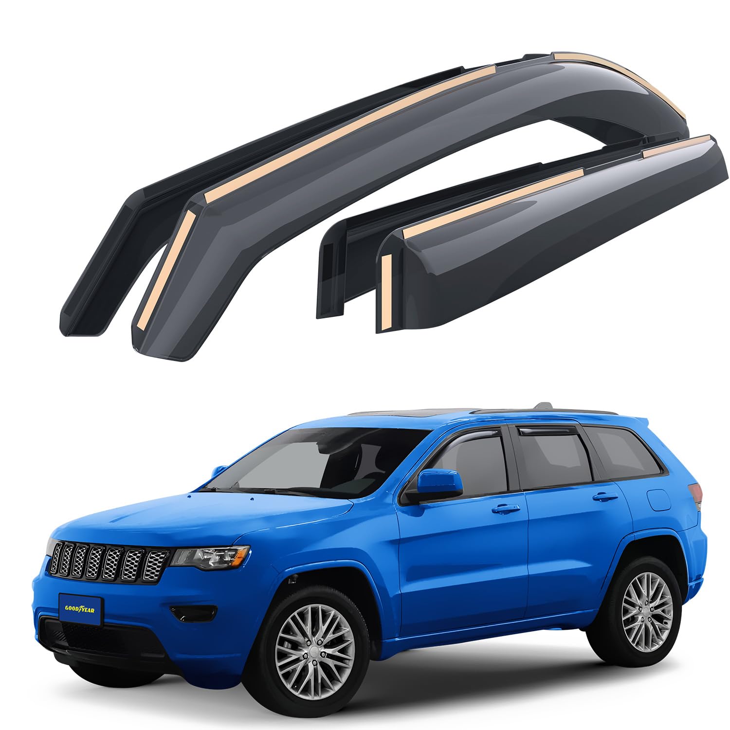 Goodyear Shatterproof In-Channel Window Deflectors For Jeep Grand Cherokee 2011-2021, Rain Guards, Window Visors For Cars, Vent