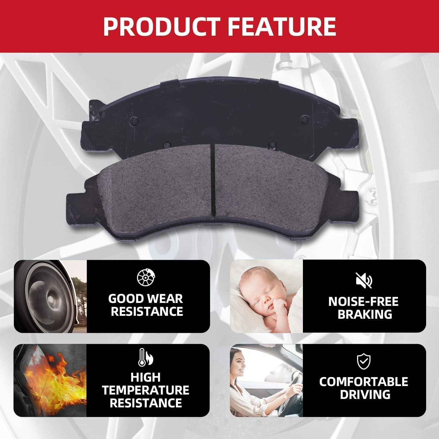 EXPPOWER D815 D905 Ceramic Brake Pads Kit - Replacement For Nissan Juke, Sentra, Infiniti G35, 350Z, Altima