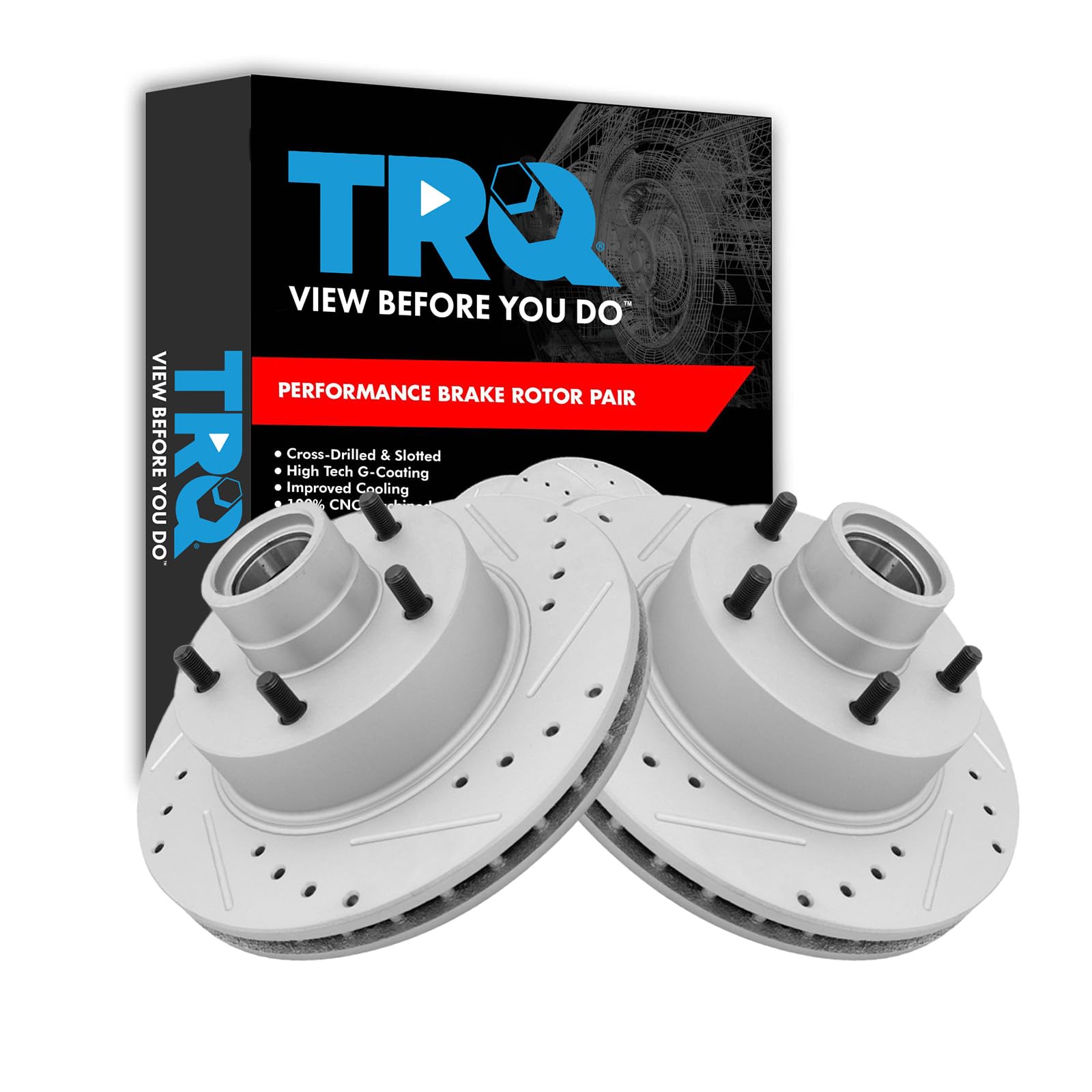 Trq Front Performance Brake Rotor Drilled Slotted Pair Set For Oldsmobile/Buick/Pontiac/Chevy/Gmc/Cadillac