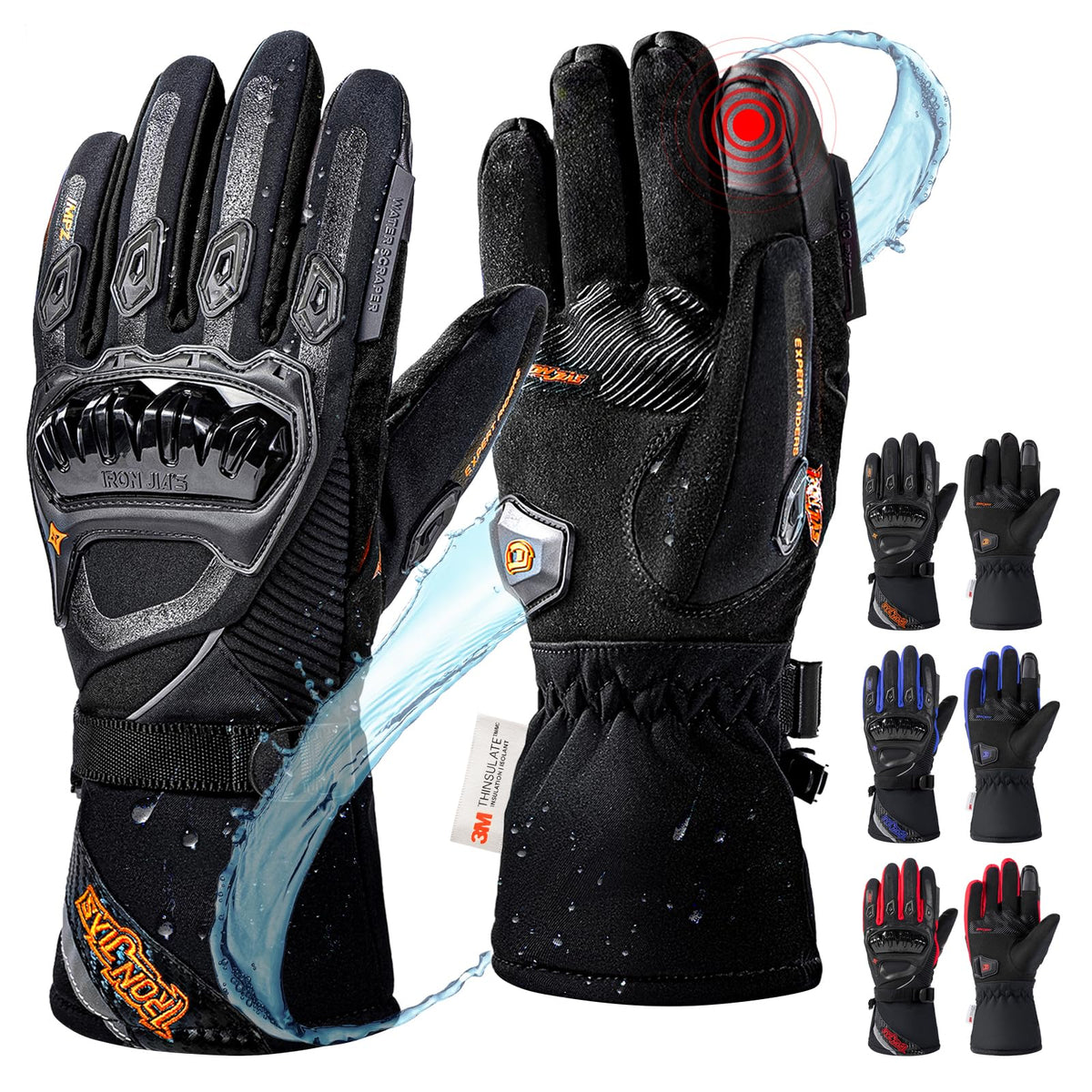 Iron Jia'S Motorcycle Gloves Winter Cold Weather Warm Touchscreen Waterproof Windproof Protective Gear (Black, L)