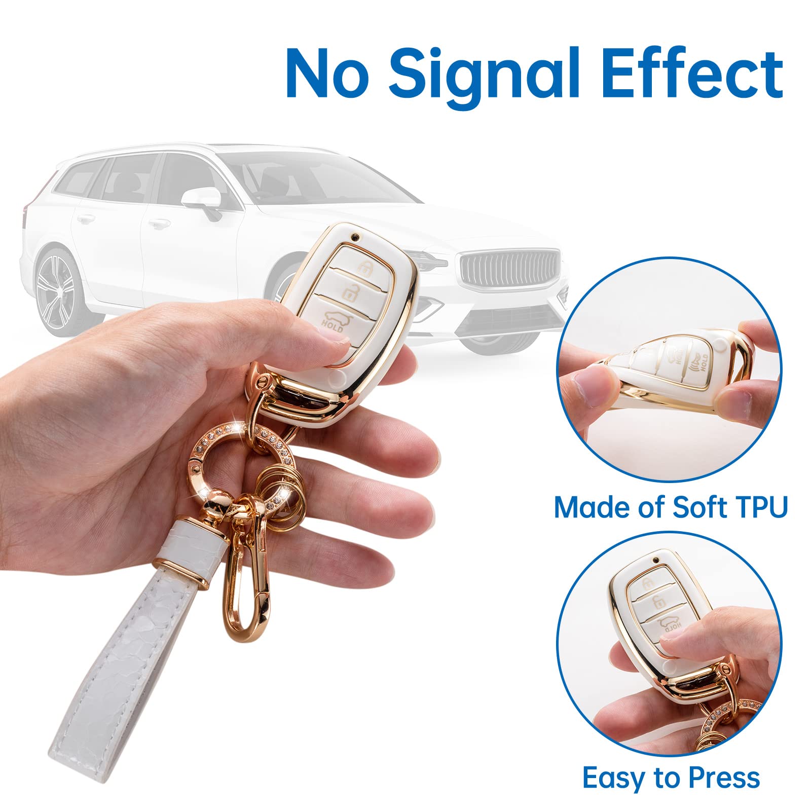 Cacarlike For Hyundai Key Fob Cover With Hyundai Keychain, Car Key Fob Case Compatible With Hyundai Elantra Gt Ioniq Sonata Tucs