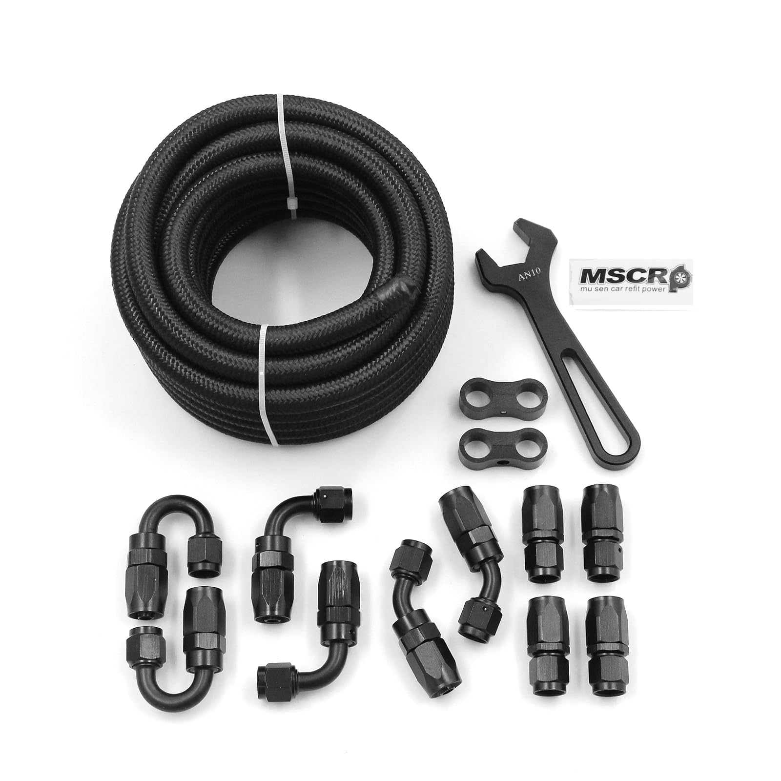 10AN 20FT Fuel Line Hose Kit with Fitting, Nylon Stainless Steel Braided 5/8 CPE Fuel Oil Hose- 14.27mm ID (AN10, Nylon)