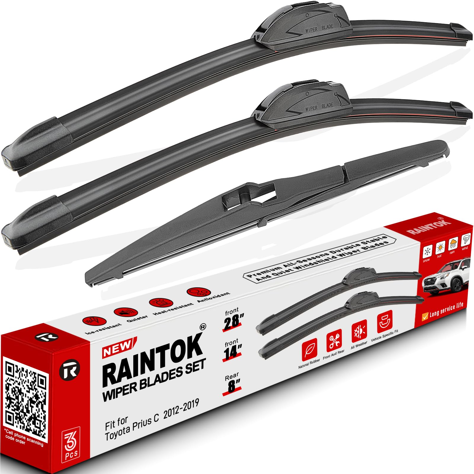 Raintok Windshield Wiper Blades Replacement For Toyota Prius C 2012 2013 2014 2015 2016 2017 2018 2019 Original Factory Quality
