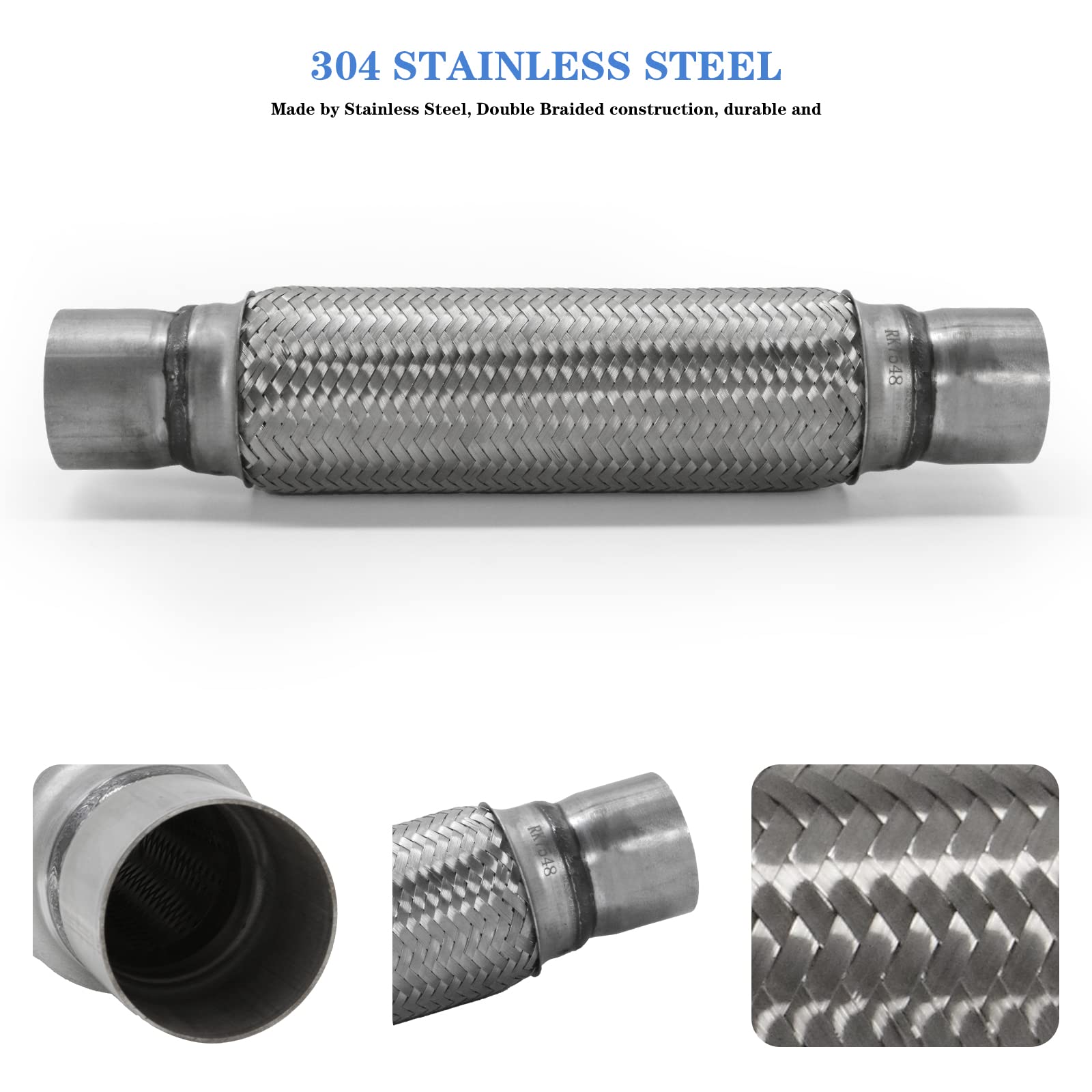 Rp Remarkable Power, Rk7548 Exhaust Flex Pipe 2.5'' X 12'' Heavy Duty Stainless Steel 16''Ol