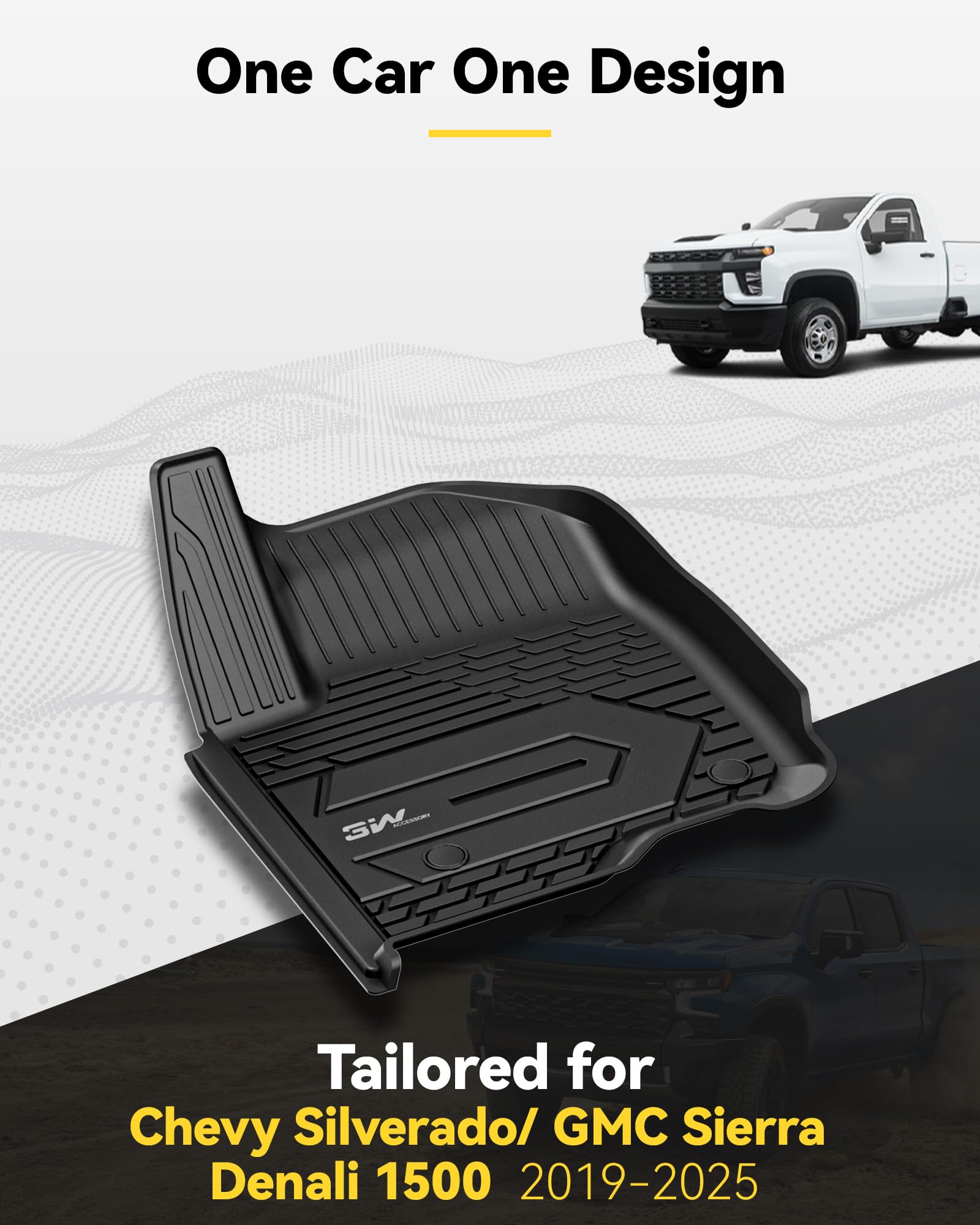3W Floor Mats Fit For 2019-2024 2025 Chevy Silverado/Gmc Sierra Denali 1500 & 2020-2024 2025 Gmc Sierra 2500/3500 Hd Crew Cab Tp