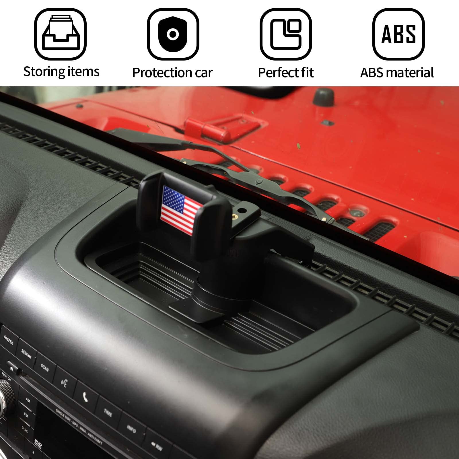 Voodonala for Jeep JK Phone Holder with Storage Cell Phone Dash Multi-Mount for 2011-2018Jeep Wrangler JK JKU, US Flag (Upgraded