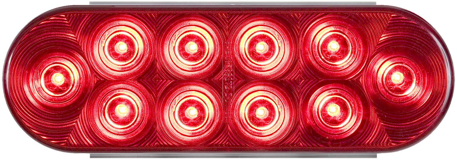 Optronics 6 Oval Grommet Mount 10 Super Diode LED Light, Red, Stop/turn/tail, Heavy Duty Water Proof