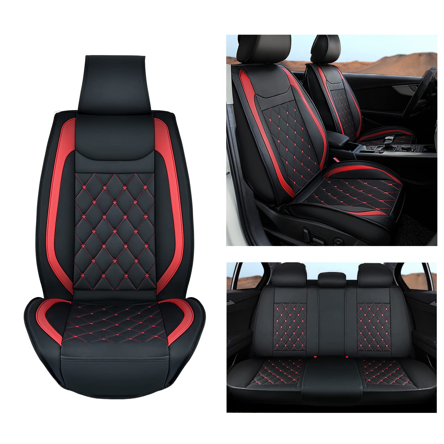 Nilight 5 Car Seat Covers Waterproof Faux Leather Cushions Anti-Slip Universal Fit For 5 Passenger Cars Hyundai Kia Civic Coroll
