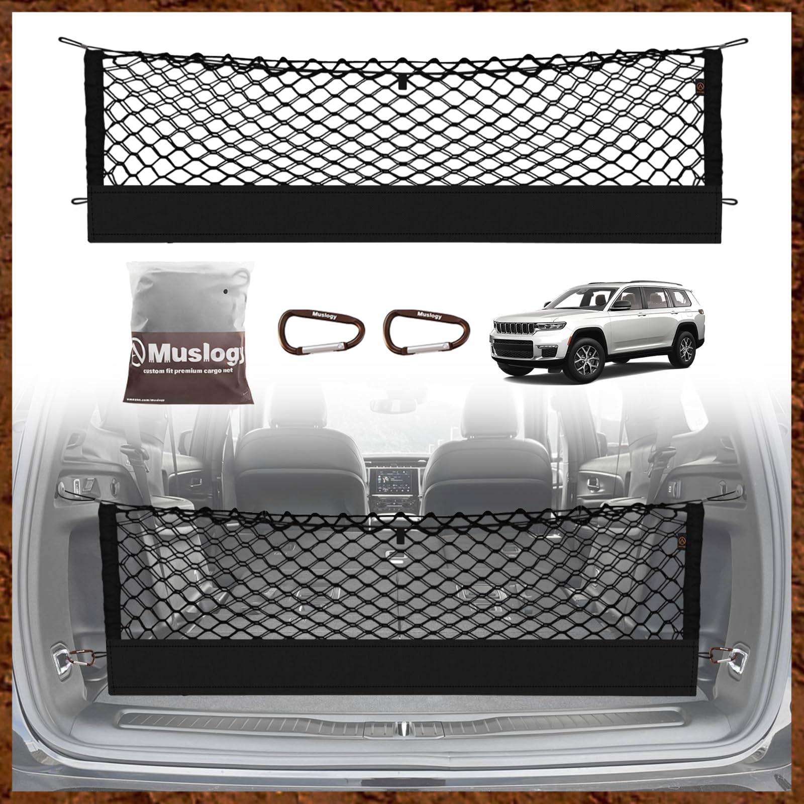 Muslogy Envelope Style Trunk Cargo Net Compatible With 2021-2024 2025 Jeep Grand Cherokee L Accessories Custom Fit Trunk Organiz