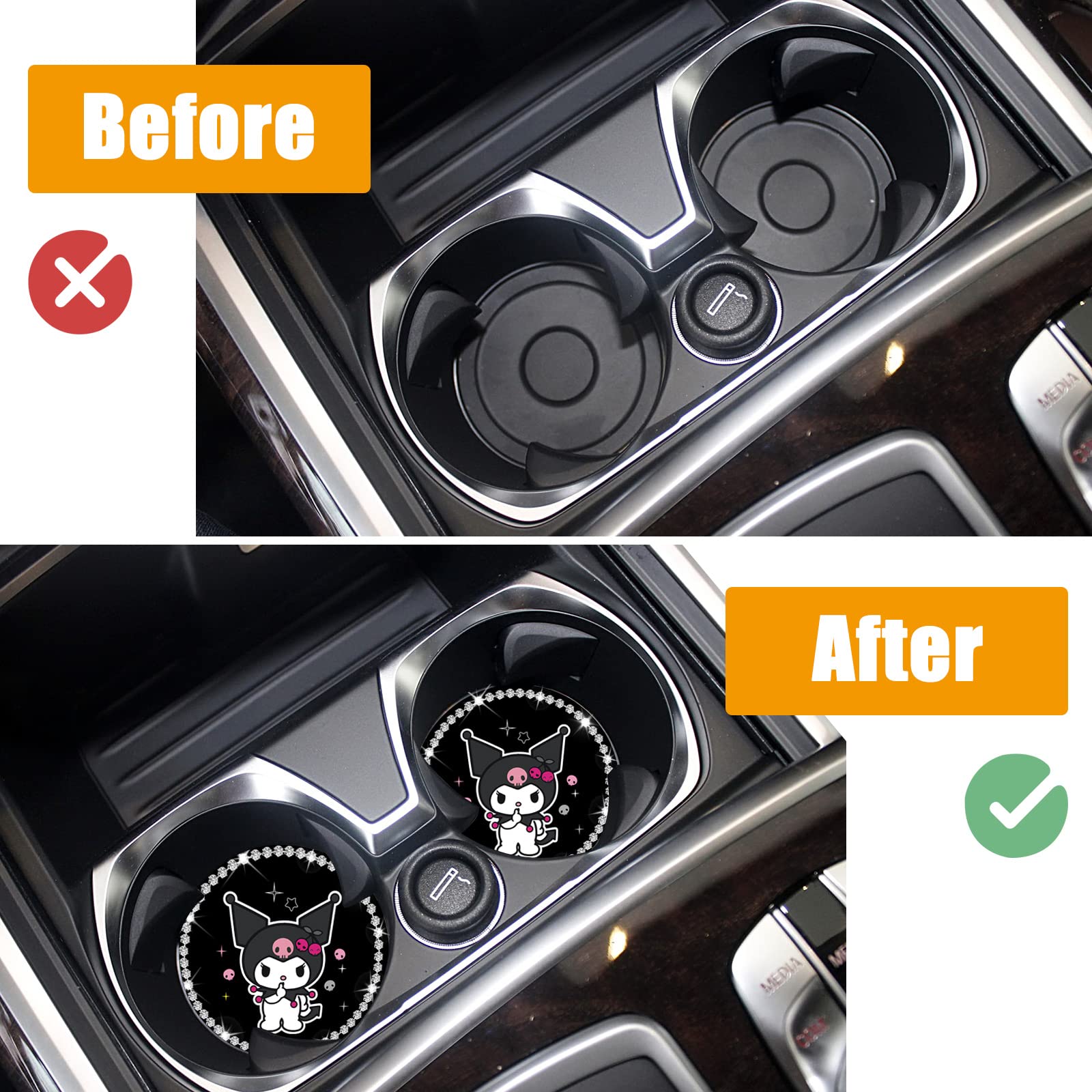 2Pcs Bling Car Cup Coaster, 2.75 Inch Cute Universal Silicone Non-Slip Cup Holders Coaster, Funny Car Decor Car Interior Accesso