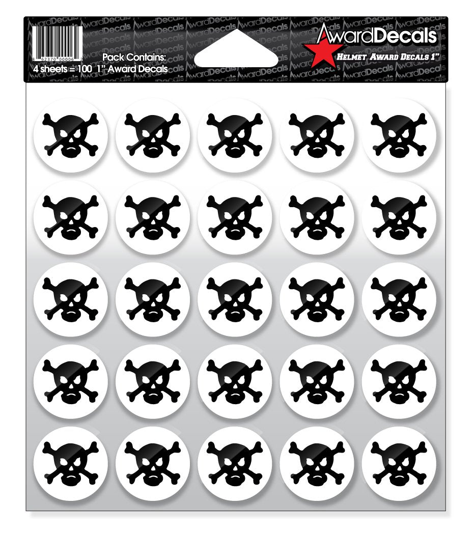 Award Decals Skull And Crossbone Sticker Set (100 Decals) The Original Award Decals Premium 20Mil Thick 1" Helmet Decals Made In The Usa Since 1976