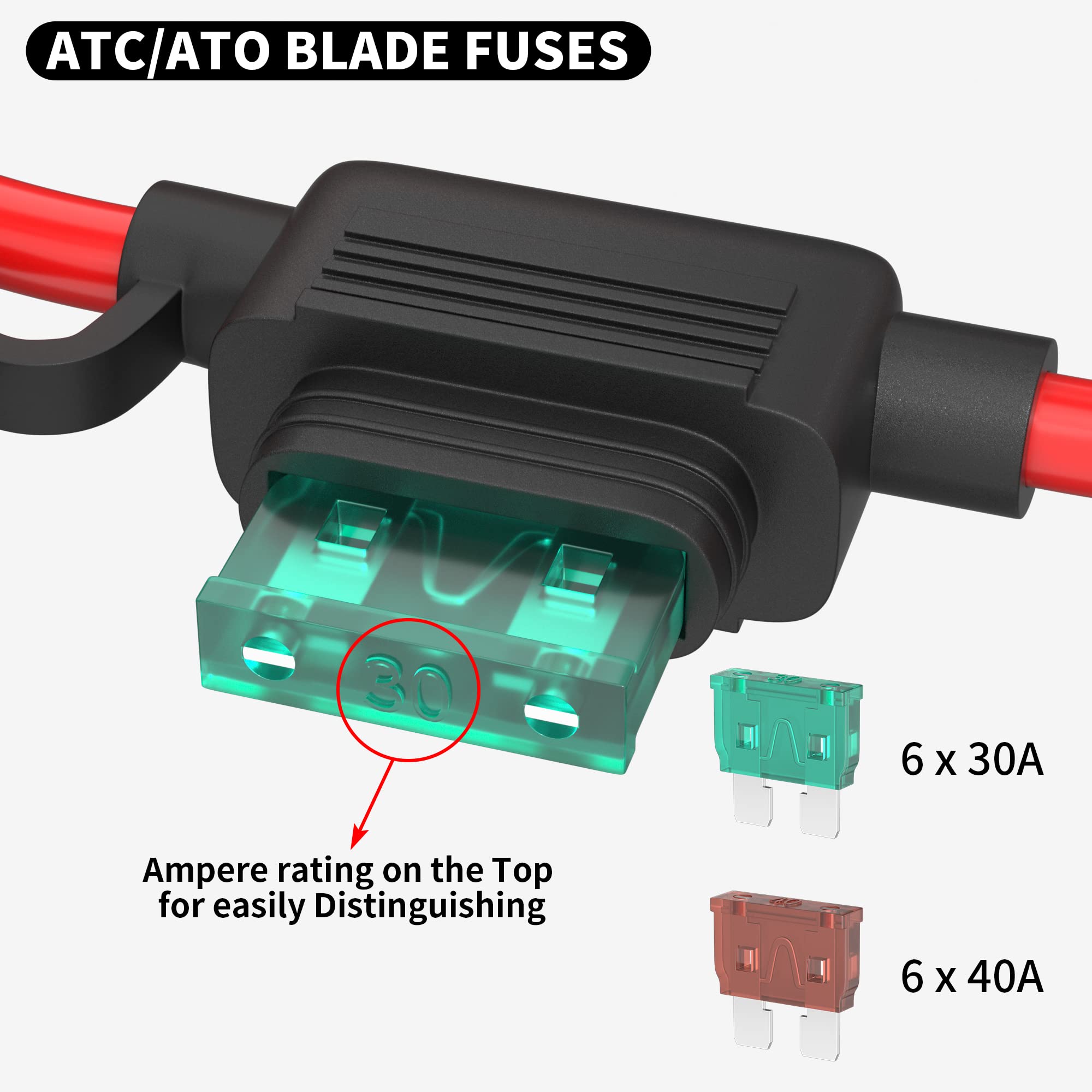 Daiertek 6 Pack 10 Awg Fuse Holder 12V For Atc/Ato Blade Fuse, Inline Fuse Holder 12V With 10 Gauge Wires With 30A 40A Fuse Wate