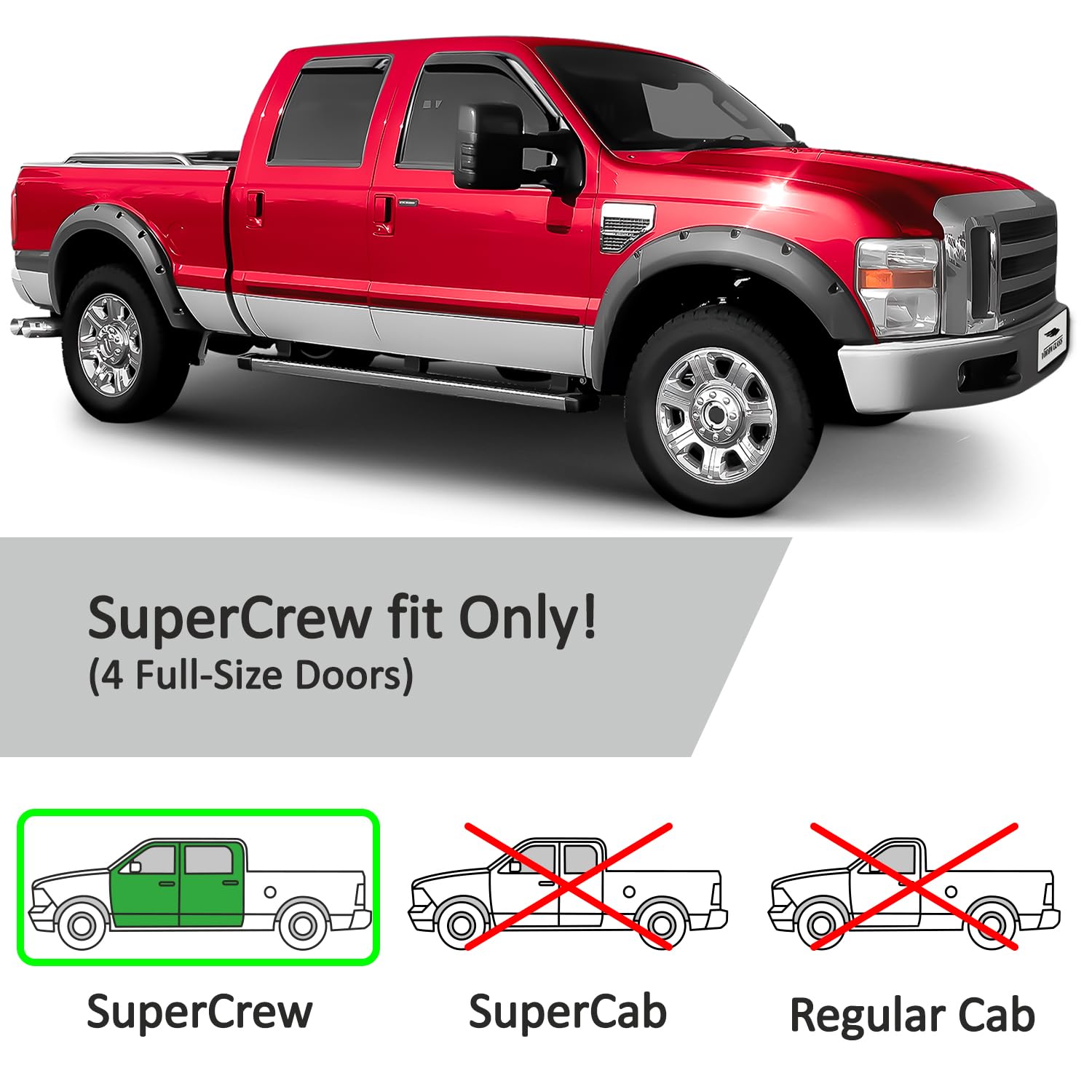 Voron Glass In-Channel Extra Durable Rain Guards For Ford F250 To F550 Super Duty 1999-2016 Supercrew, Window Deflectors, Vent W