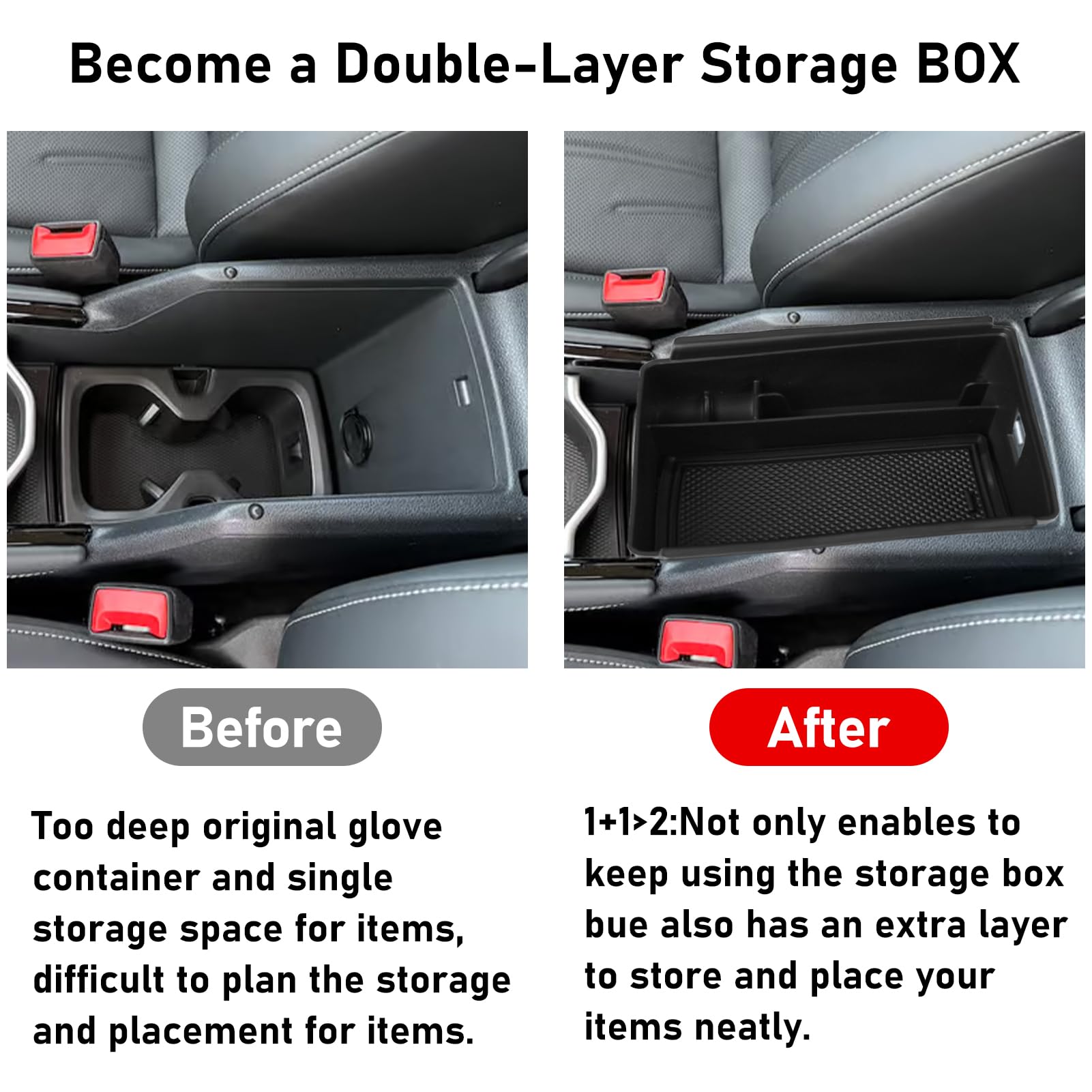 TTCR-II Center Console Organizer Tray for 2025 VW Tiguan - Black Secondary Storage Box, Fits VW Tiguan 2025 Model