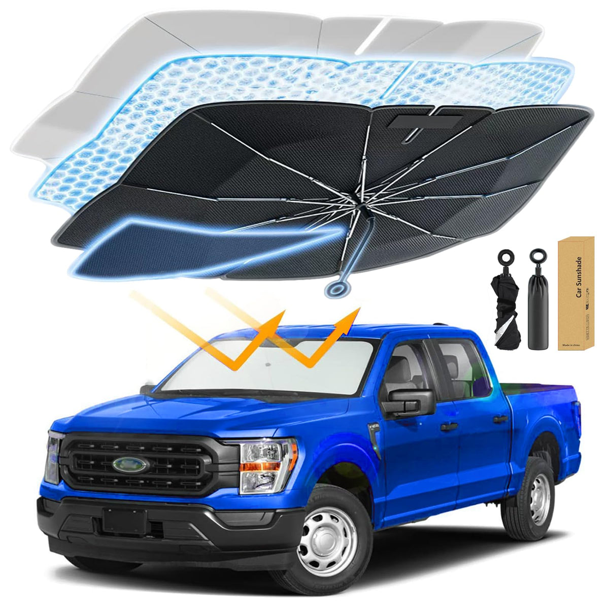 Windshield Sun Shade Foldable Umbrella for Car Truck MPV - Ice Crystal Nano Coating UPF50+, Install Quickly in 1s, Windshield Co