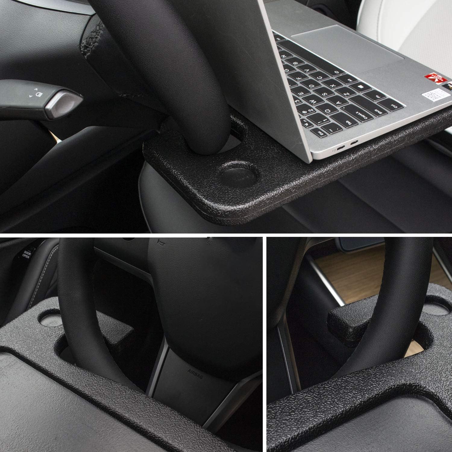 Carqiwireless Auto Steering Wheel Desk For Tesla Model 3 Model Y S X (Not For Yoke), Hollow Steering Wheel Tray For Laptop, Tabl