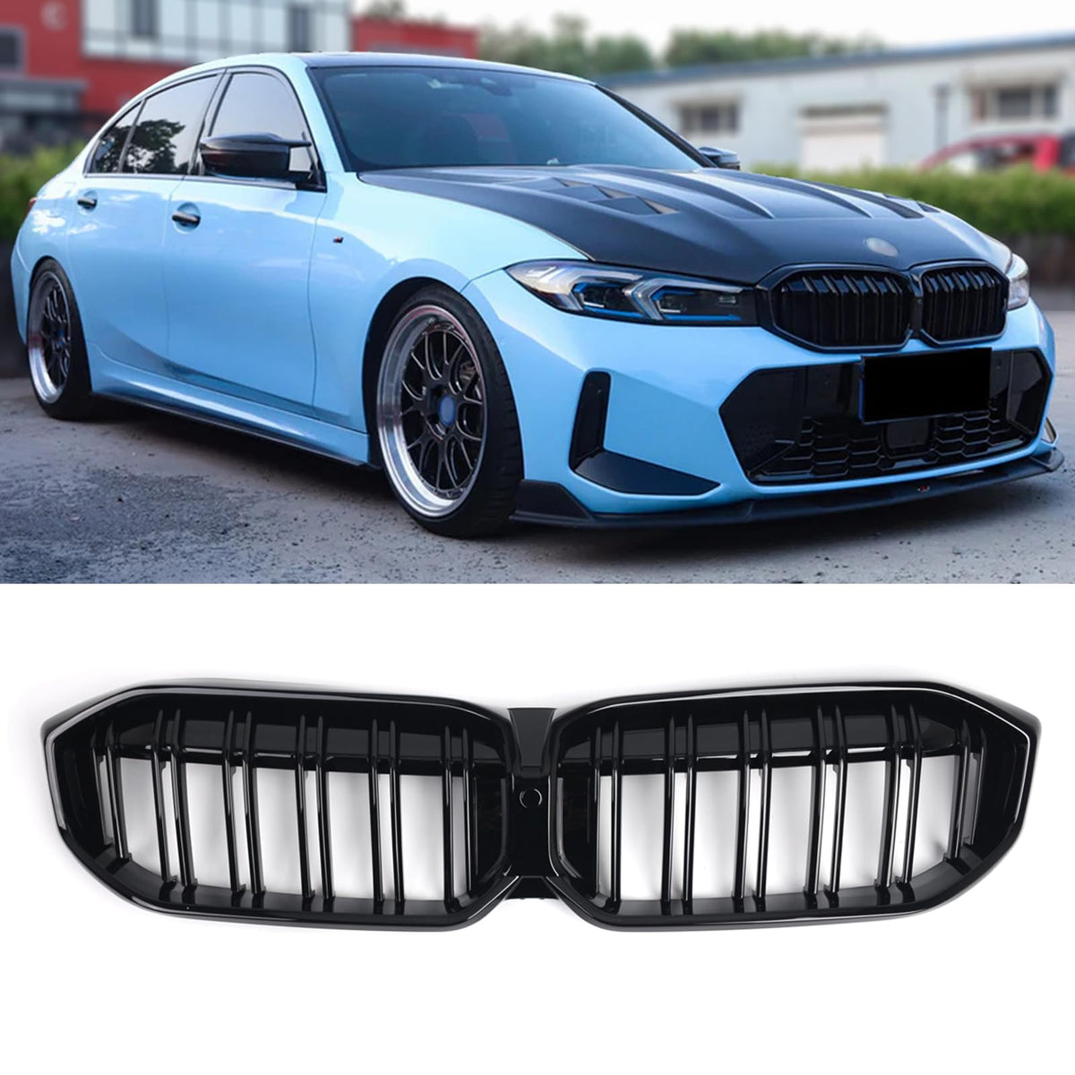 AceRide G20 Grille Front Bumper Kidney Grill Compatible with BMW 3-Series G20 G21 G28 2023 Double Slats Grills(Gloss Black)