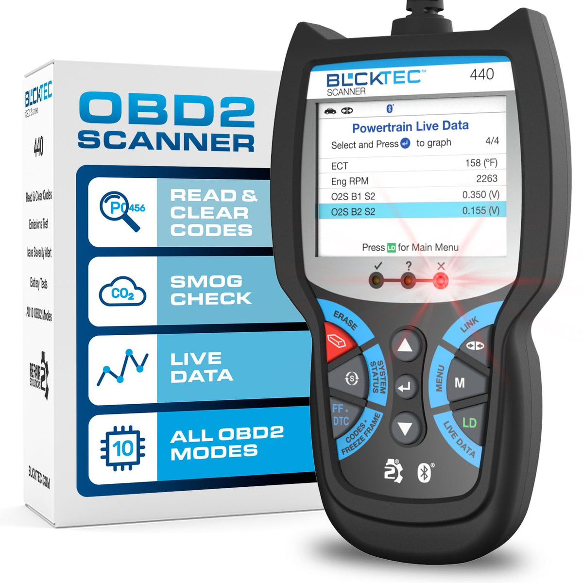 Blcktec 440 Bluetooth Obd2 Scanner Diagnostic Tool - Car Code Reader And Scanner For Car - Comes With Live Data - Battery/Chargi