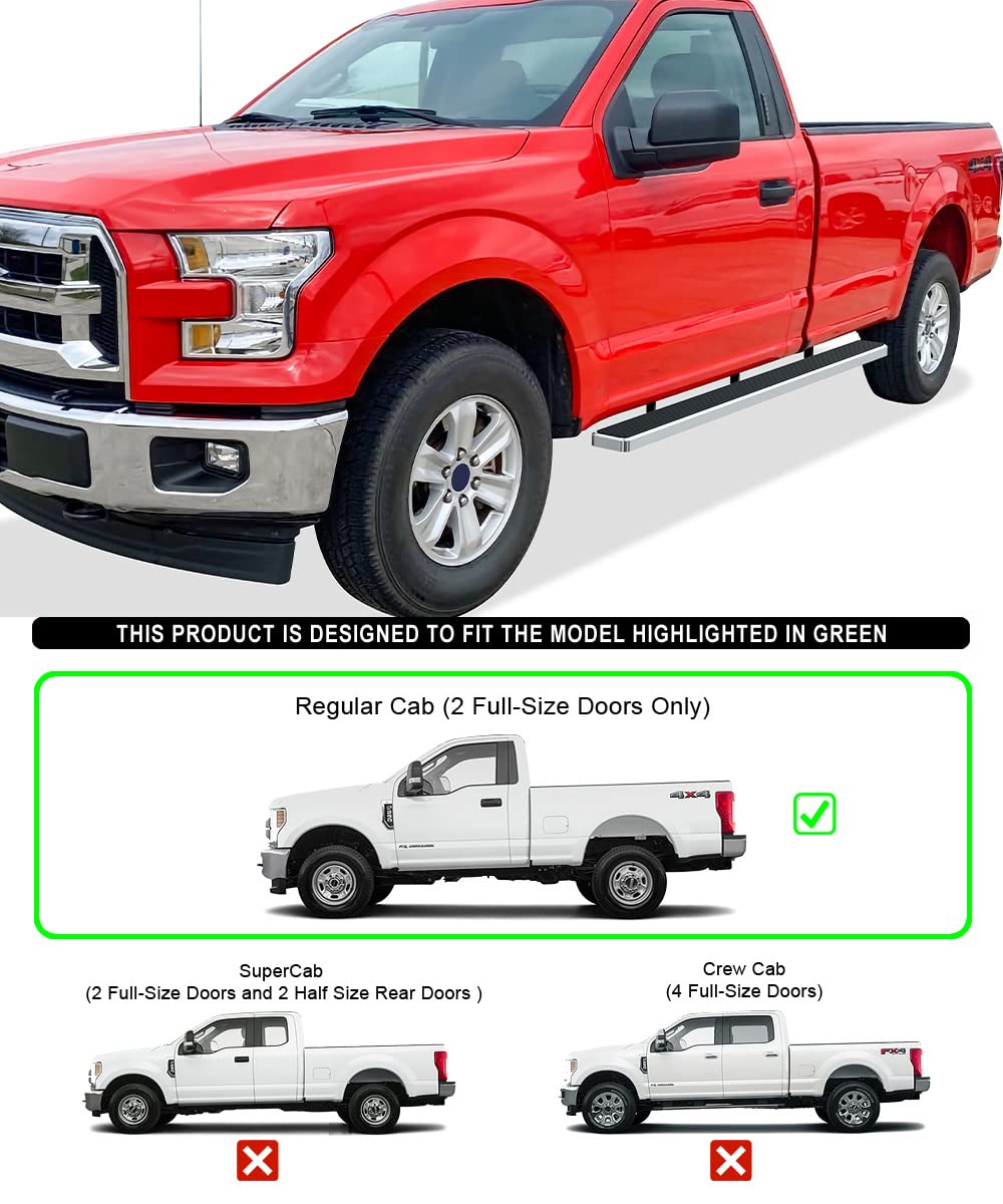 APS Wheel to Wheel Running Boards 5in Compatible with Ford F150 2015-2025 Regular Cab 6.5ft Bed & F-250 F-350 Super Duty 2017-20