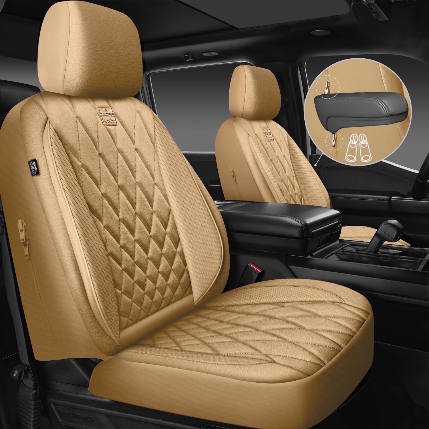 Car Pass Piping Luxury Leather Seat Covers Full Set,5 Seats Leatherette Anti-Slip Waterproof Seat Covers Compatible With Front A