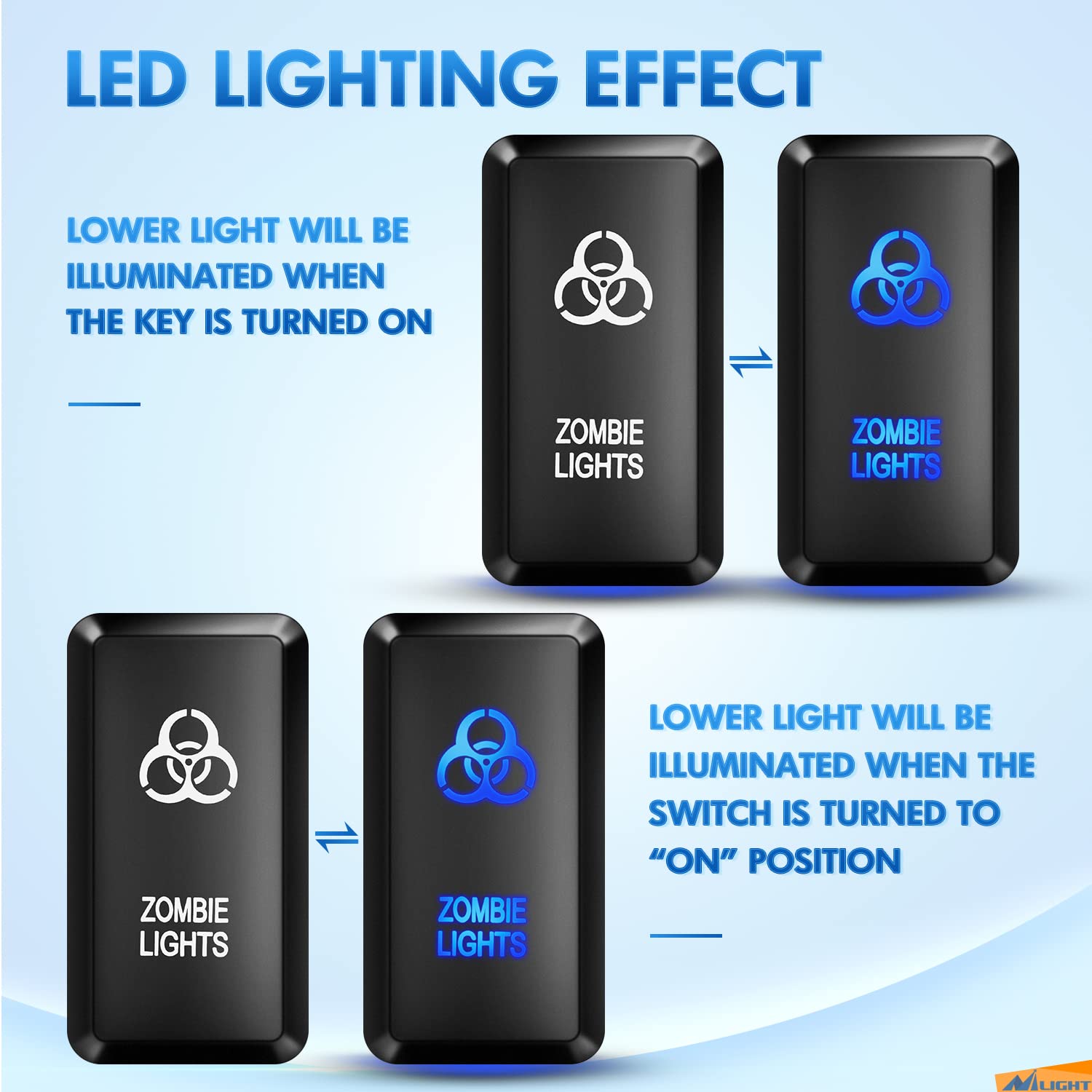 Nilight Zombie Lights Push Button Switch 12V On Off Switch With Connector Wire Kit 1.54'' X 0.83'' Replacement For Toyota Tacoma