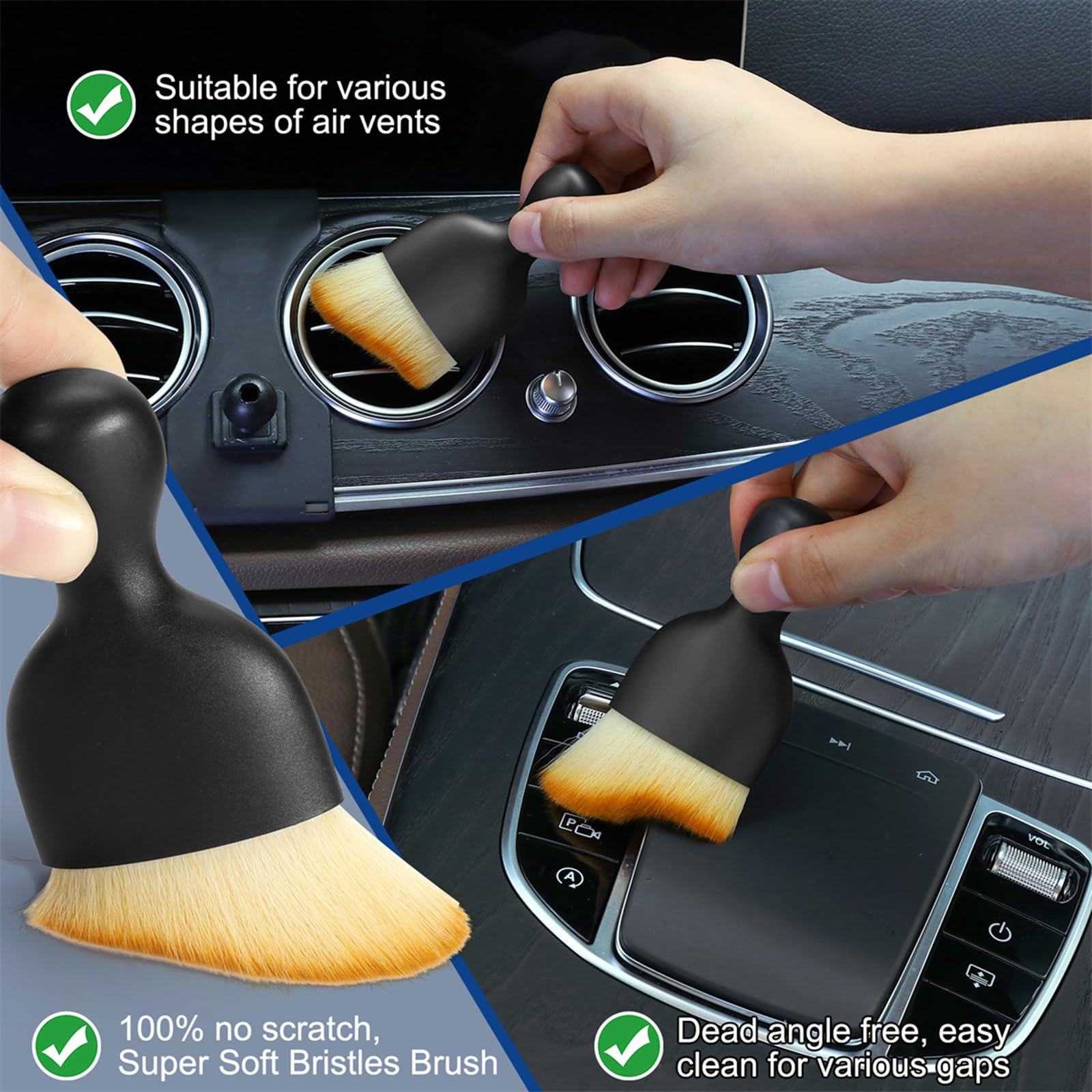 Fitosy Car Interior Duster Detail Brush Cleaning Gel Kit, Soft Dash Vent Dusting Slime Putty Detailing Brushes Accessories Essen