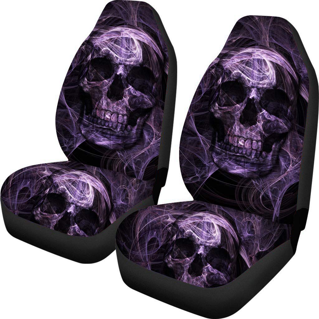 Amzbeauty Purple Skull Printed Front Seat Cover 2 Pcs, Universal Vehicle Seat Protector Mat Covers, Fit Most Cars, Sedan, SUV, V
