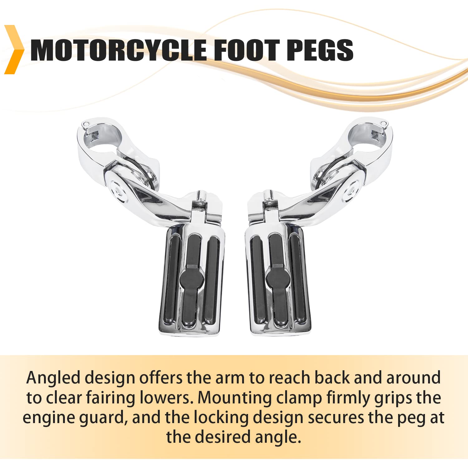 Ecotric 1.25'' Motorcycle Highway Footpegs Foot Pegs W/Quick Clamps Compatible With Harley Davidson Touring Road King Street Glide Honda Kawasaki Suzuki Yamaha Crash Bar Engine Guards - Short Angle