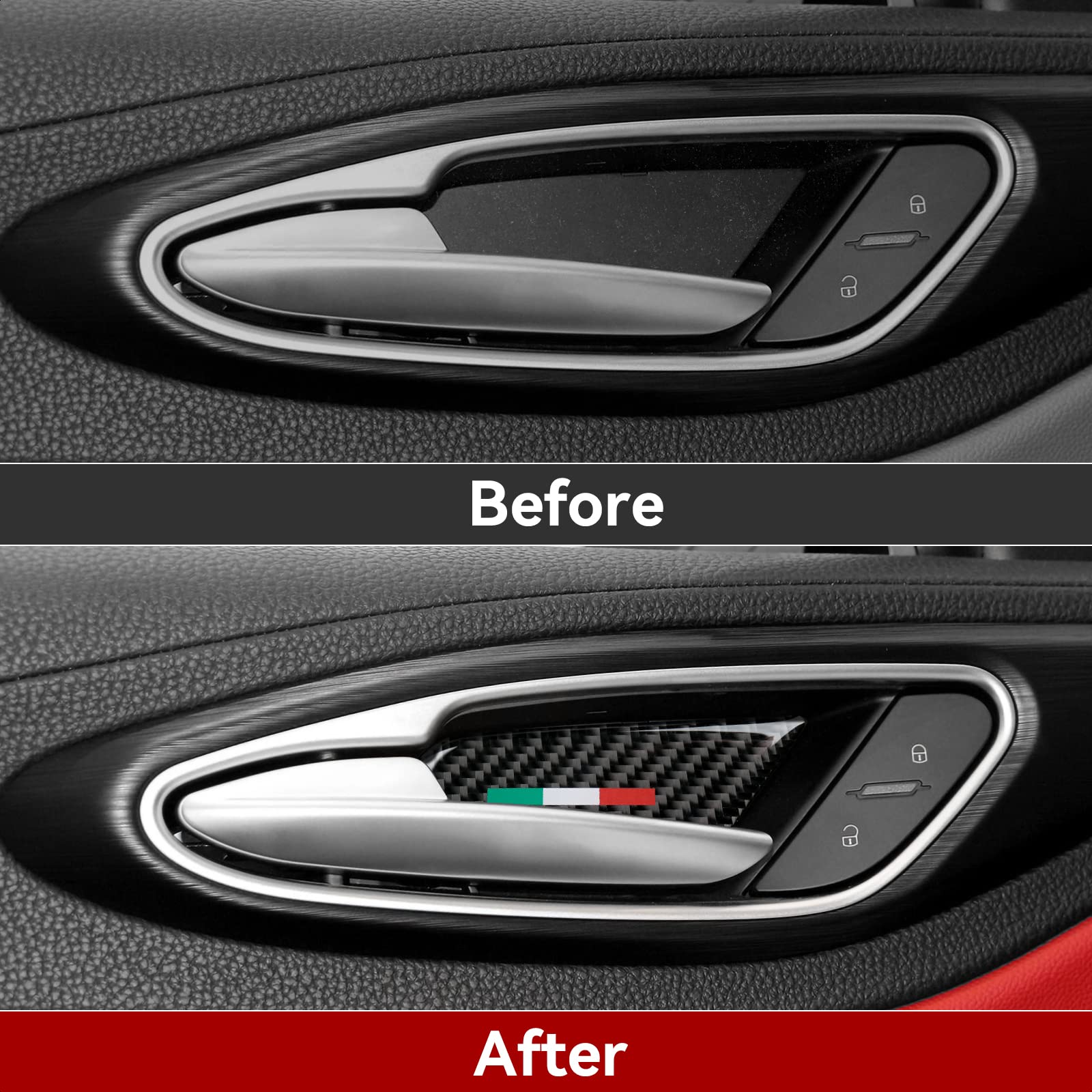 4Pcs Car Inner Door Bowl Cover Trim Carbon Fiber Sticker Decal Fits For Alfa Romeo Giulia Stelvio Tonale 2016 2017 2018 2019 202
