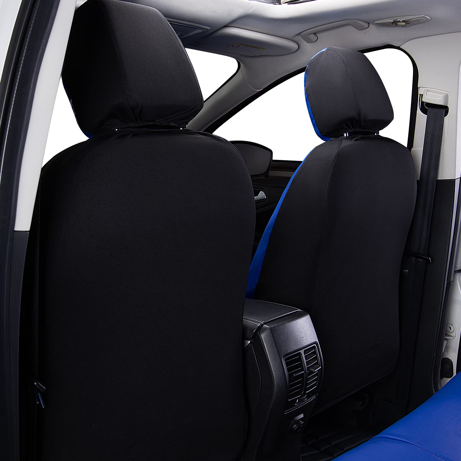 Flying Banner Car Seat Covers Protects Water Proof Faux Leather Carbon Fiber Fronts Rear Bench Covers (Blue Blue, Full Set - 8Pc