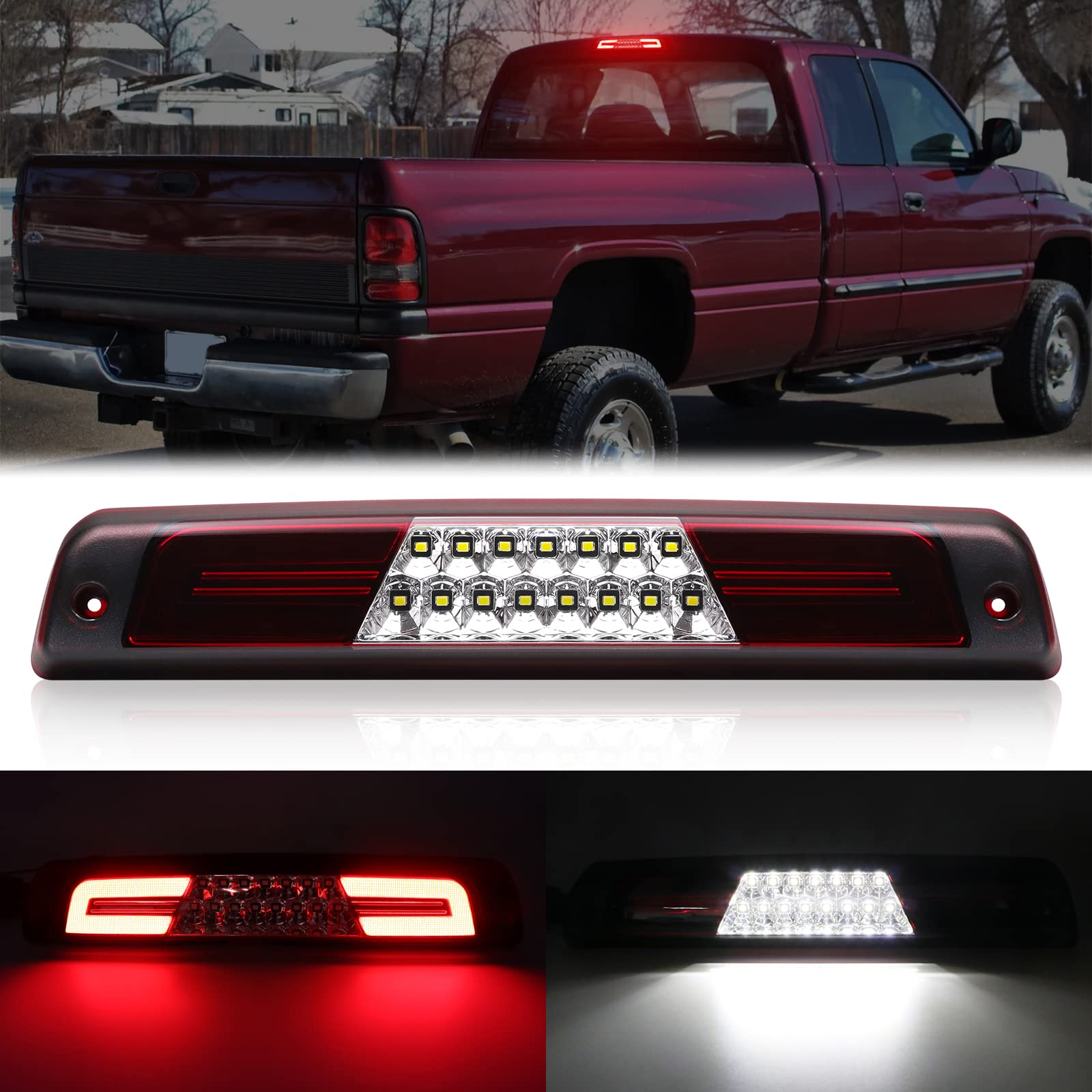 R&F Auto Led High Mount Stop Light Replacement For Ram 1500/2500 / 3500 (1994-2001) Pickup Truck Roof Cargo Lights 3Rd Brake Lam