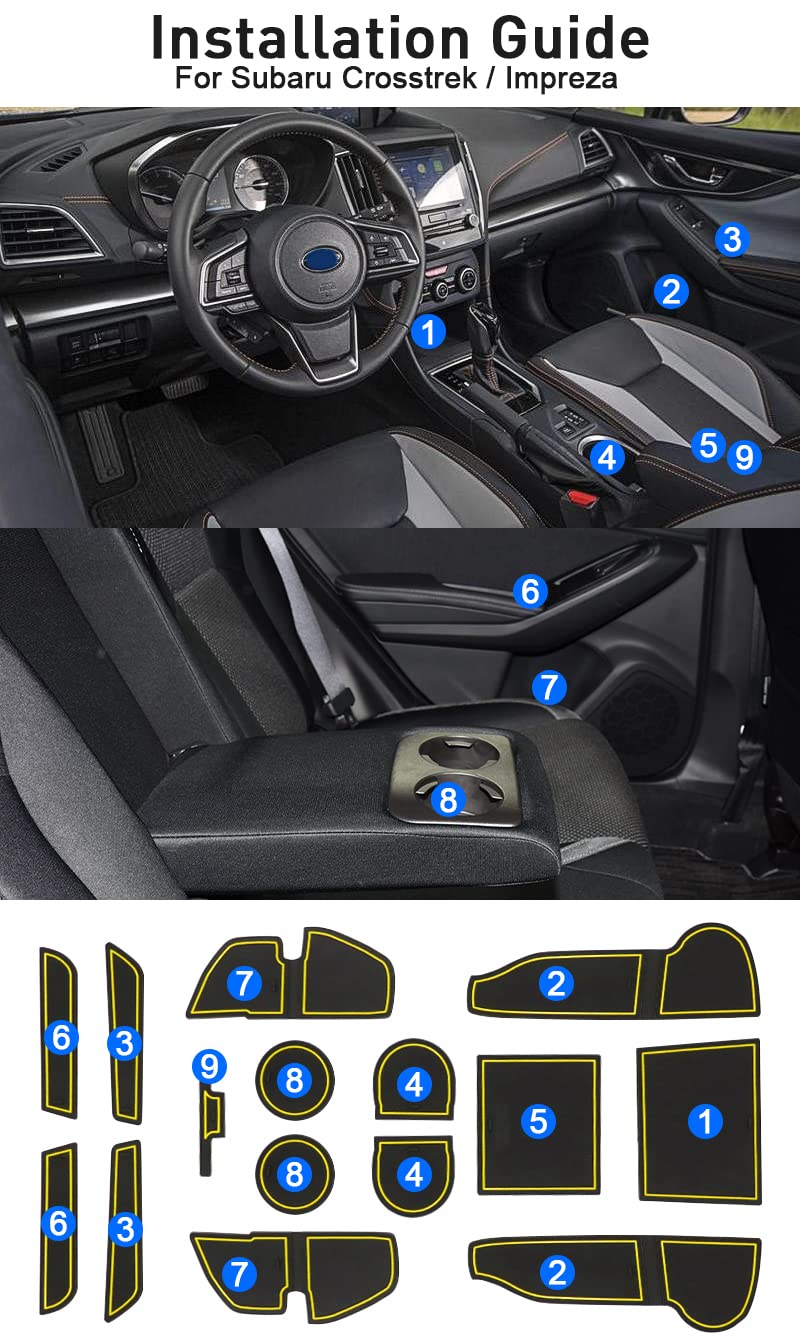 Mochent Cup Holder Insert For Subaru Crosstrek 2023 2022 2021 2020 2019 2018 And For Subaru Impreza 2017-2023 Center Console Mat Non-Slip Door Pocket Liners Interior Accessories (Yellow)
