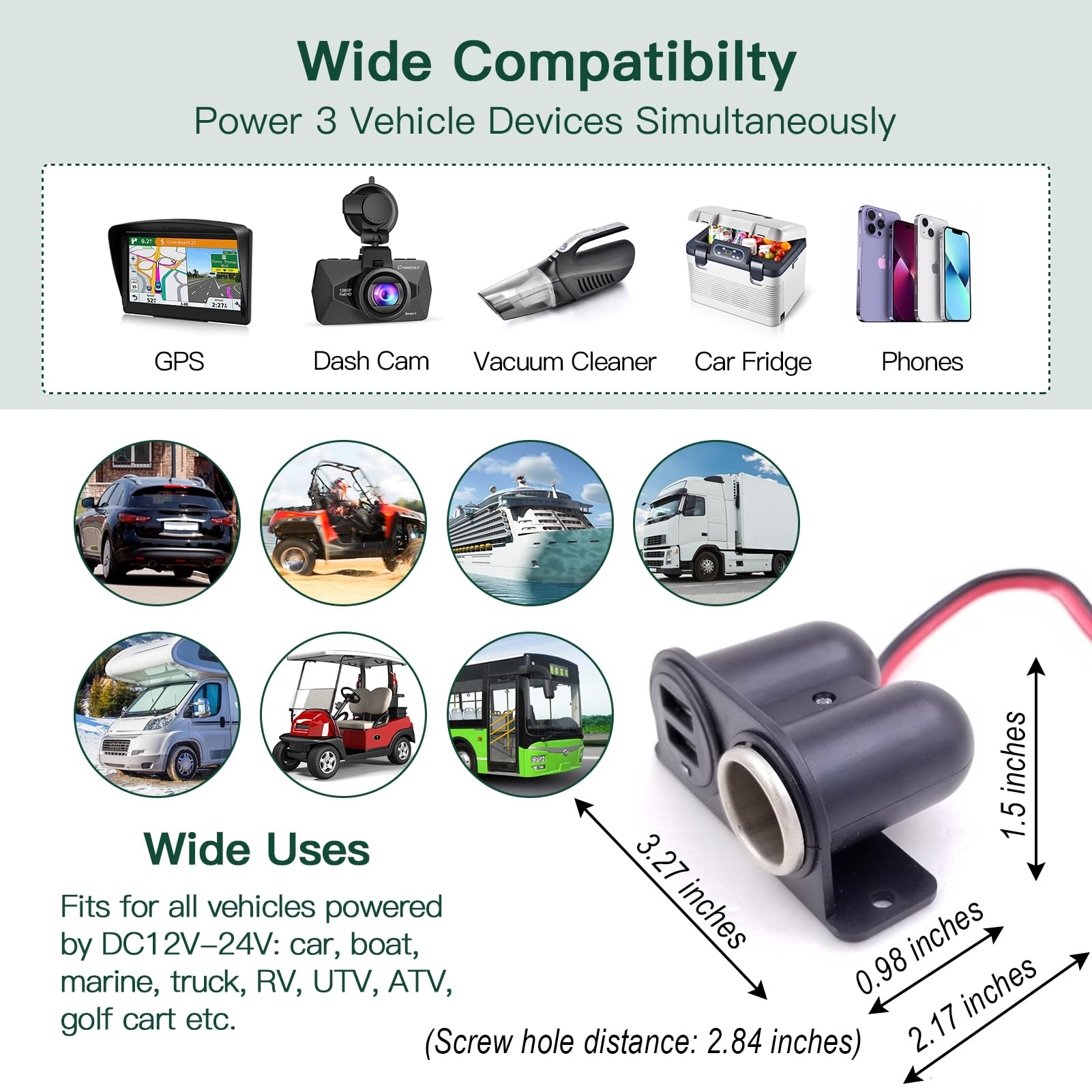 Dual Usb Outlet Cigarette Lighter Socket Splitter 12V 4.2A Car Charger Power Outlet Adapter Replacement With Blade Fuse For Rv B