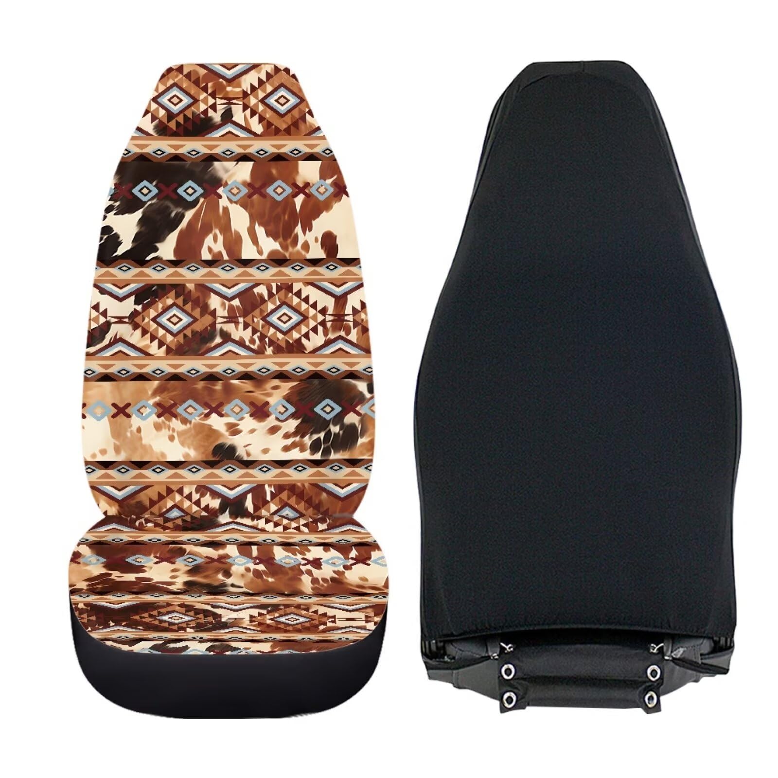 Salabomia Aztec Tribal Car Seat Cover, Cow Print Stretchy Car Seat Protector Cover for Women, Comfortable 2 Piece Car Seat Cover