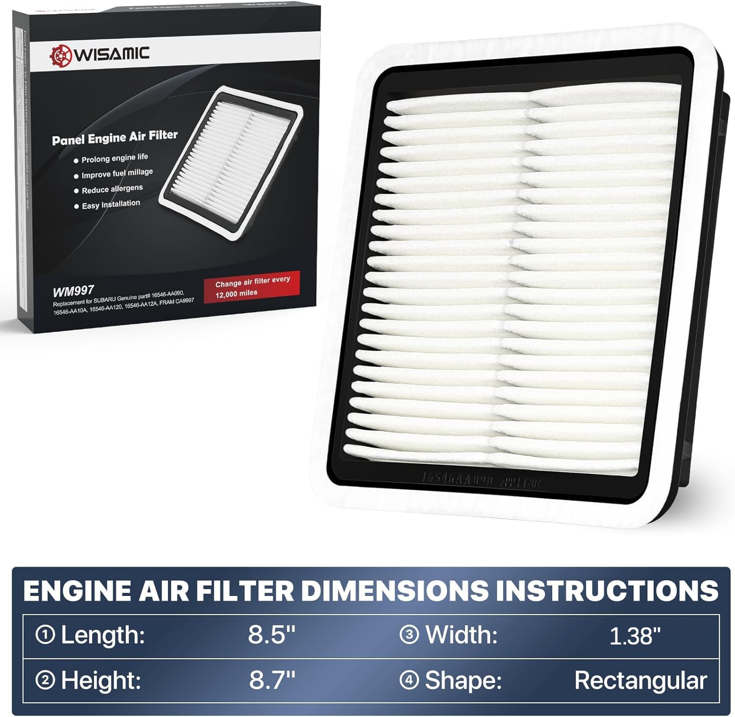 Wisamic Engine Air Filter Compatible With Subaru: Outback(2005-2018), Forester(2009-2018), Legacy(2008-2018), Wrx(2015-2018), Xv Crosstrek (2013-2015), Tribeca(2006-2014), Wm997, Replace Ca9997
