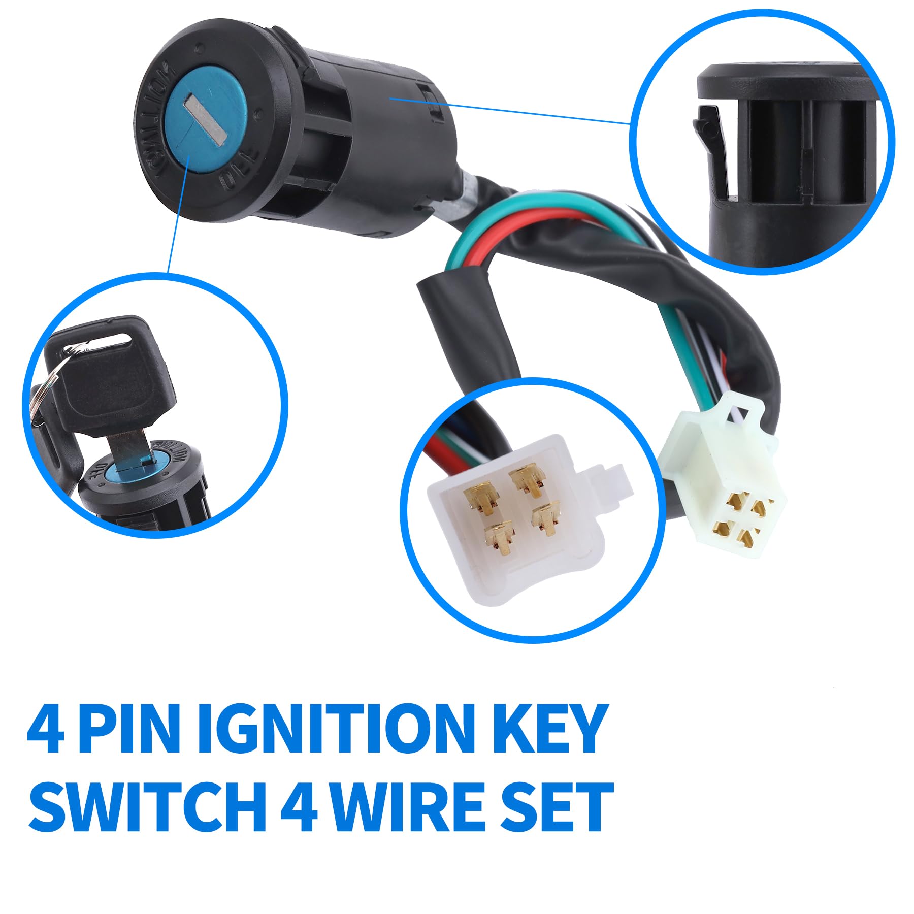 Plaxns 4 Pin Ignition Key Switch 4 Wire Set Fit For Taotao Coolster Buyang Roketa Kazuma Baja Sunl Apollo Coleman 50Cc 70Cc 90Cc 110Cc 125Cc 150Cc Pit Dirt Bike Atv Quad 4 Wheeler Scooter
