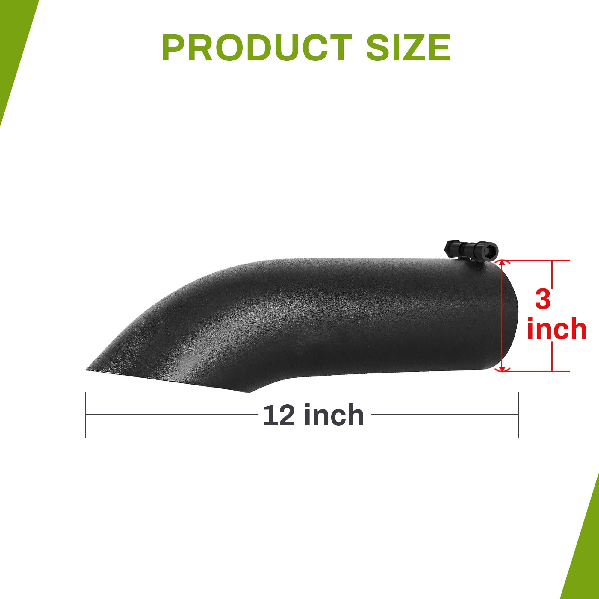 AUTOSAVER88 3 Inch Black Exhaust Tip, 3'' Inlet 3'' Outlet 12'' Long Powder Coated Finish Stainless Steel Turndown Diesel Exhaus