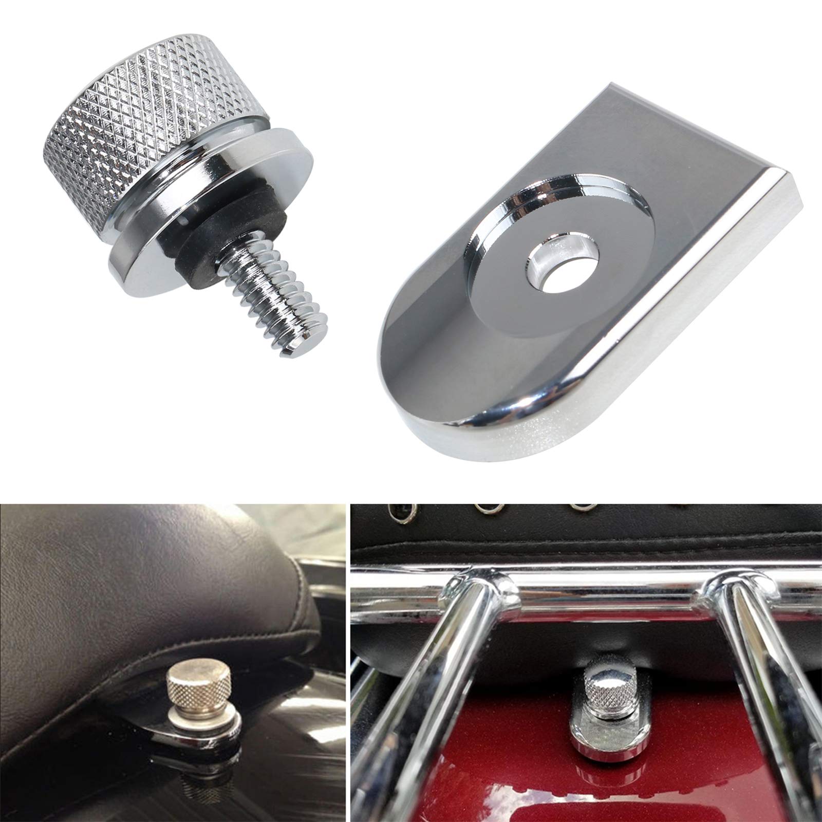 Buyinhouse Motorcycle Seat Bolt Tab Screw Mount Knob Cover For Harley Fatboy Road King Softail 1996 To 2021, Chrome