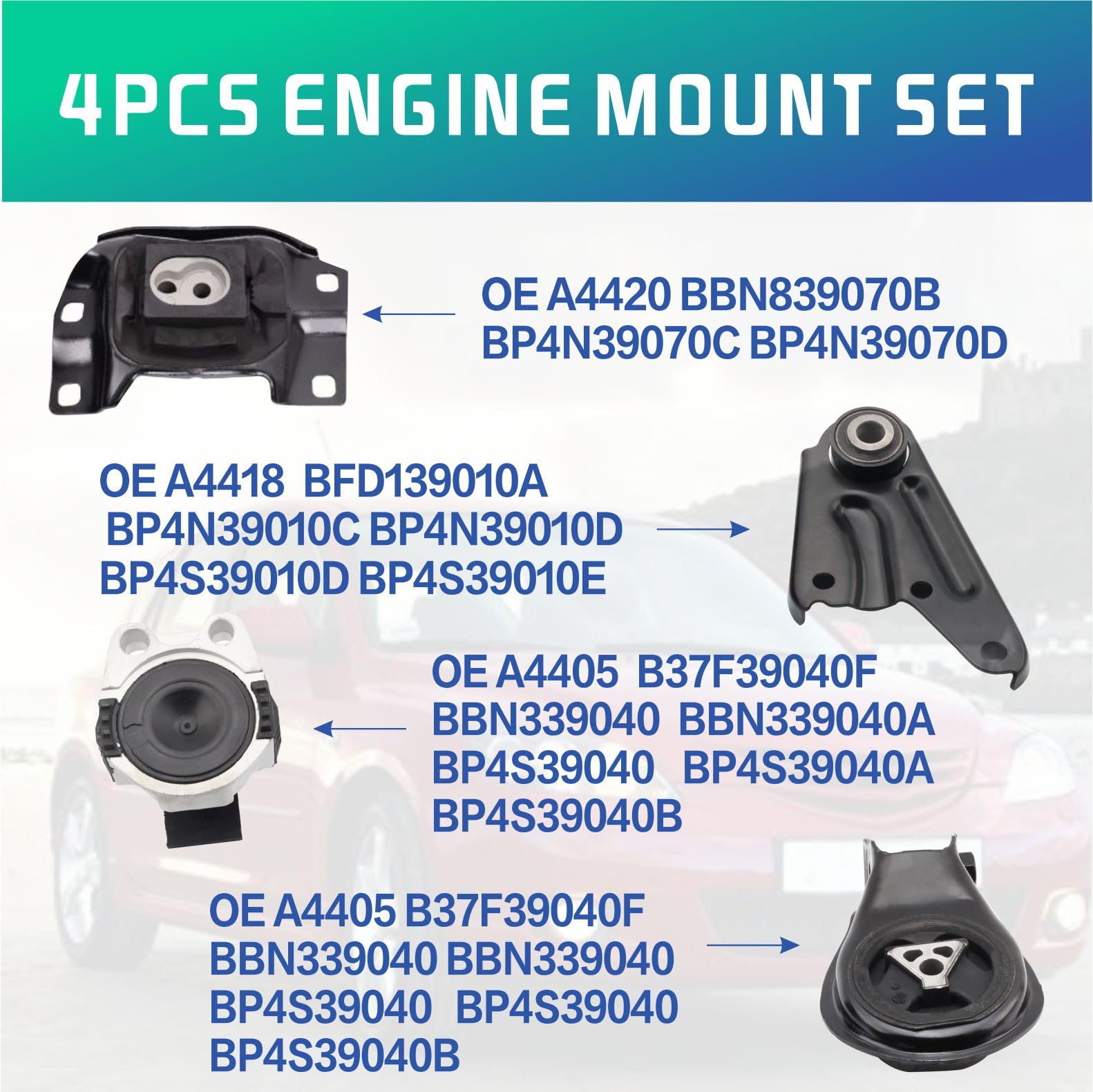 Engine Motor and Transmission Mount Kit Compatible with 2010-2013 Mazda 3 2.0L Automatic Transmission, Repklace # A4402 BBM43906