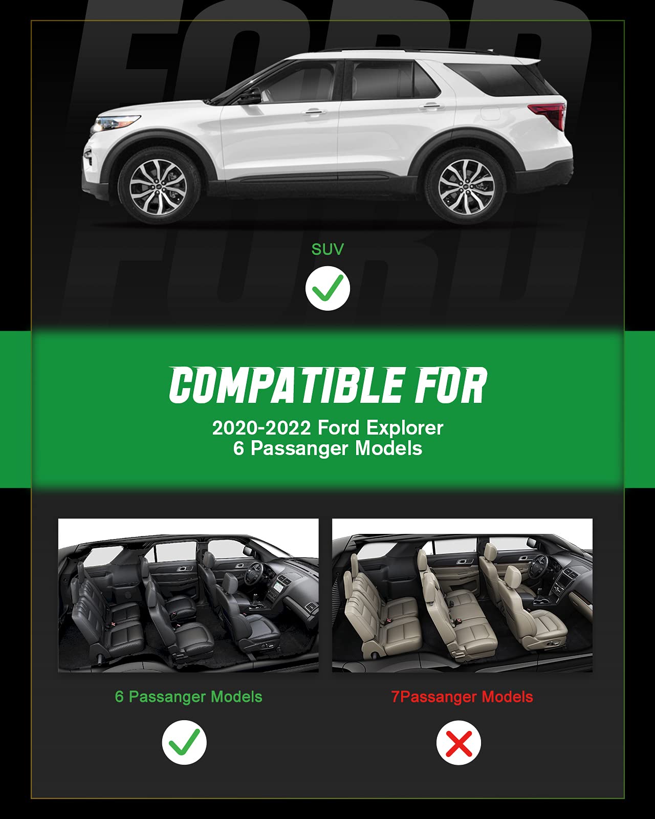 Viwik Floor Mats For Ford Explorer 6 Seat 2024-2020, Anti Slip 3D Floor Liners, Tpe Waterproof Car Mats, Custom Fit All Weather