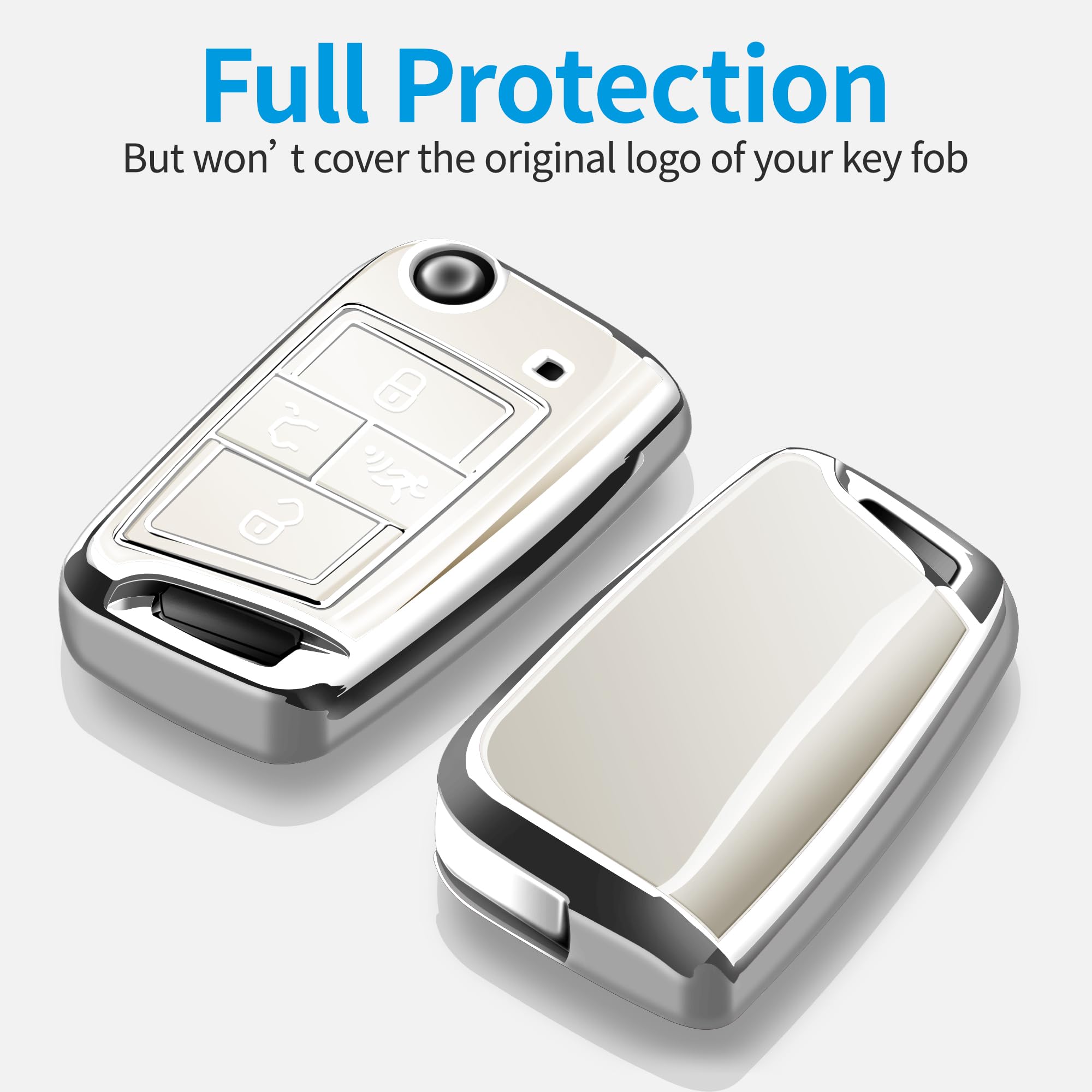 Tukellen For Volkswagen Key Fob Cover, Premium Soft Tpu Full Protection Key Fob Case Vw Arteon Atlas Golf Jetta Passat Tiguan Smart Keyless Fob Remote Key (White)