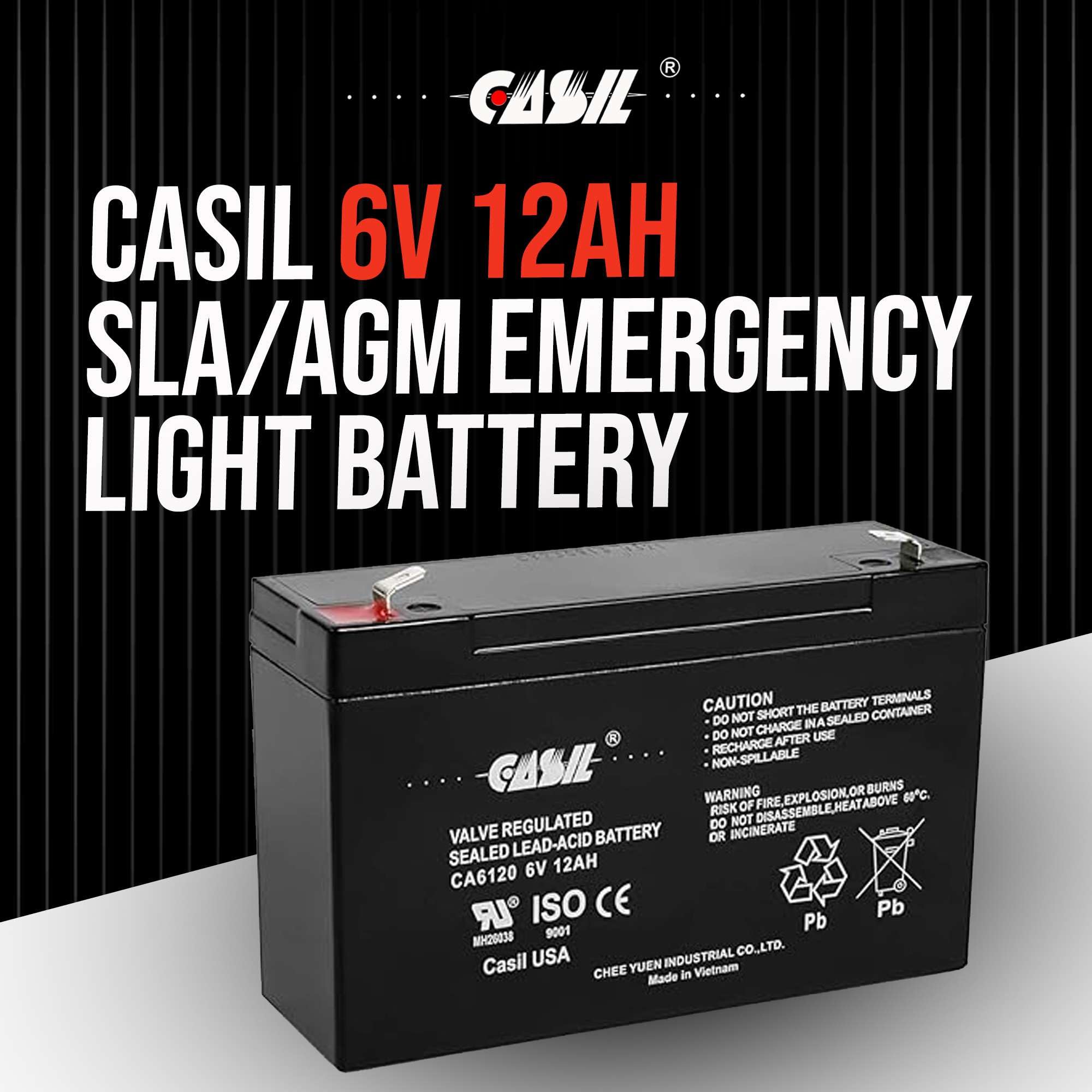 Casil 6 Volt 12 Amp Rechargeable Sealed Lead Acid 6V 12Ah Battery F2 Terminals 2 Pack