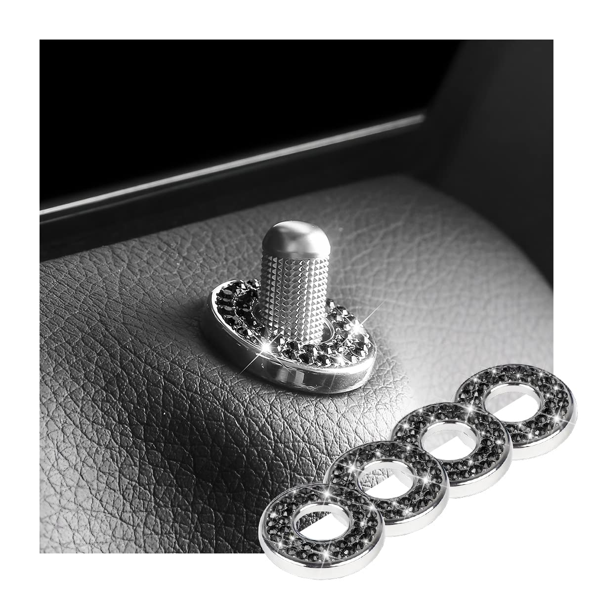 Belomi Bling Inner Car Door Lock Pull Covers, 4 Pcs Crystal Auto Sticker Decals, Interior Decorations For Vehicle Door Lock Pull Rod Bolt, Rhinestones Lock Pins Caps For C Class C200L Glc260 C260L