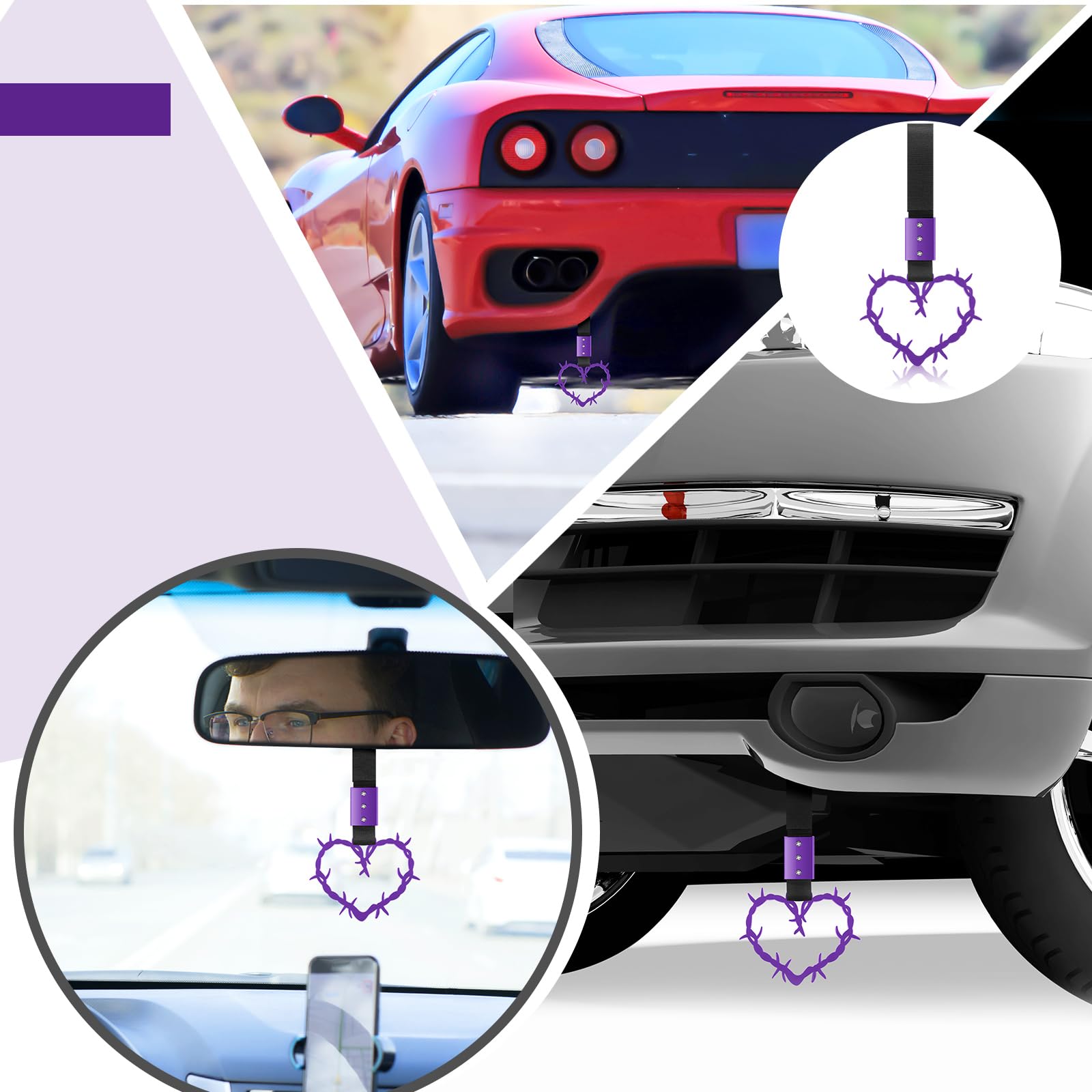 Fabbay 2 Pieces Heart Handle Keychains Car Accessory Heart Hand Strap Drift Charm For Car Interior Exterior Decoration(Purple,Th
