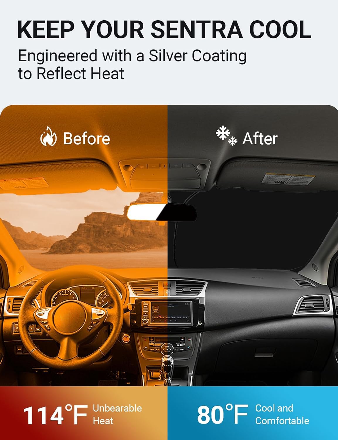 Proadsy Front Windshield Sun Shade Foldable Sunshde Protector Custom Fit For 2013-2019 Nissan Sentra S, Sv, Sr, Sedan Accessorie