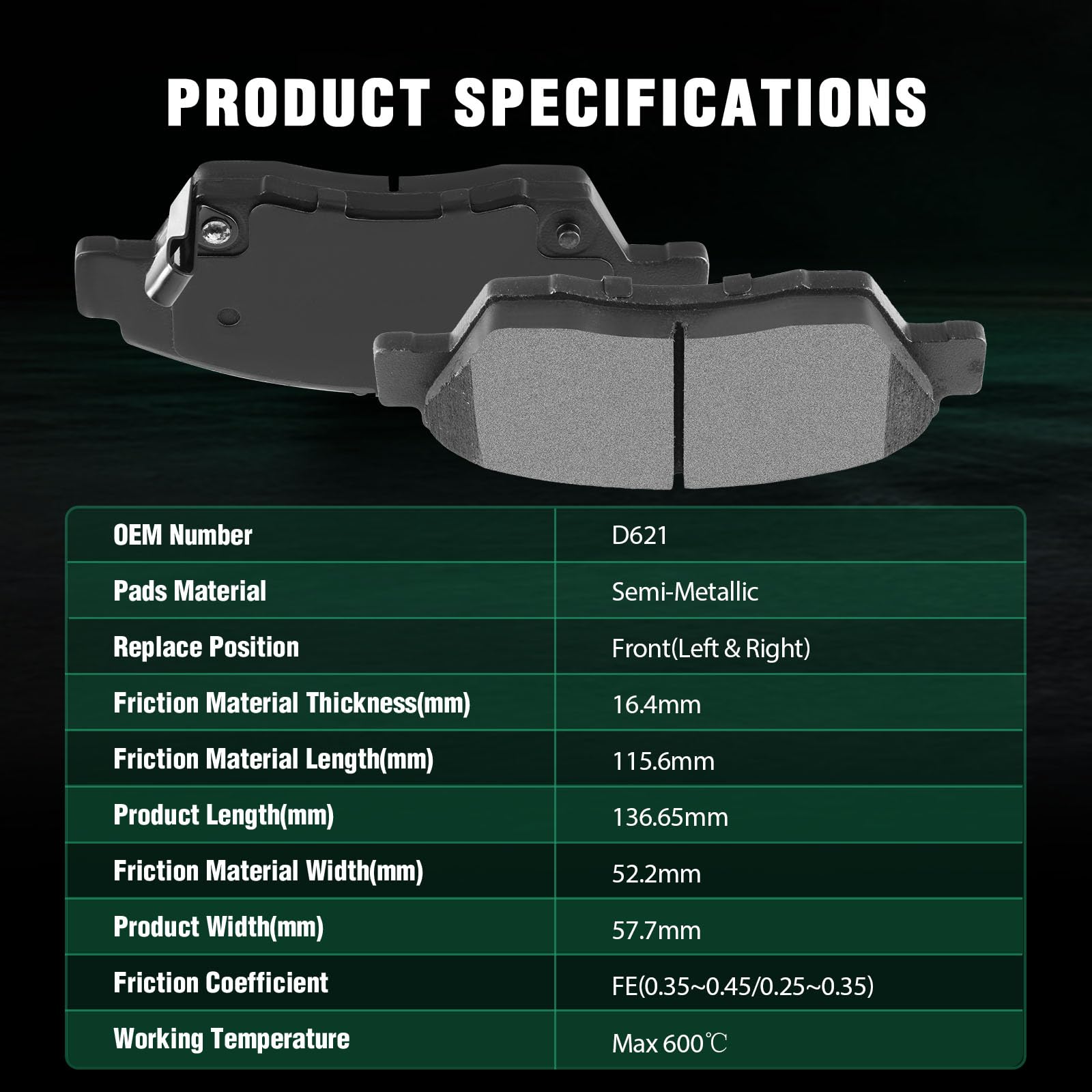 Automuto 4Pcs Front Semi-Metallic Disc Brake Pads Set D621 For Acura Rsx 2002-2006,For Honda Civic 1993-1995 200-2005,For Honda